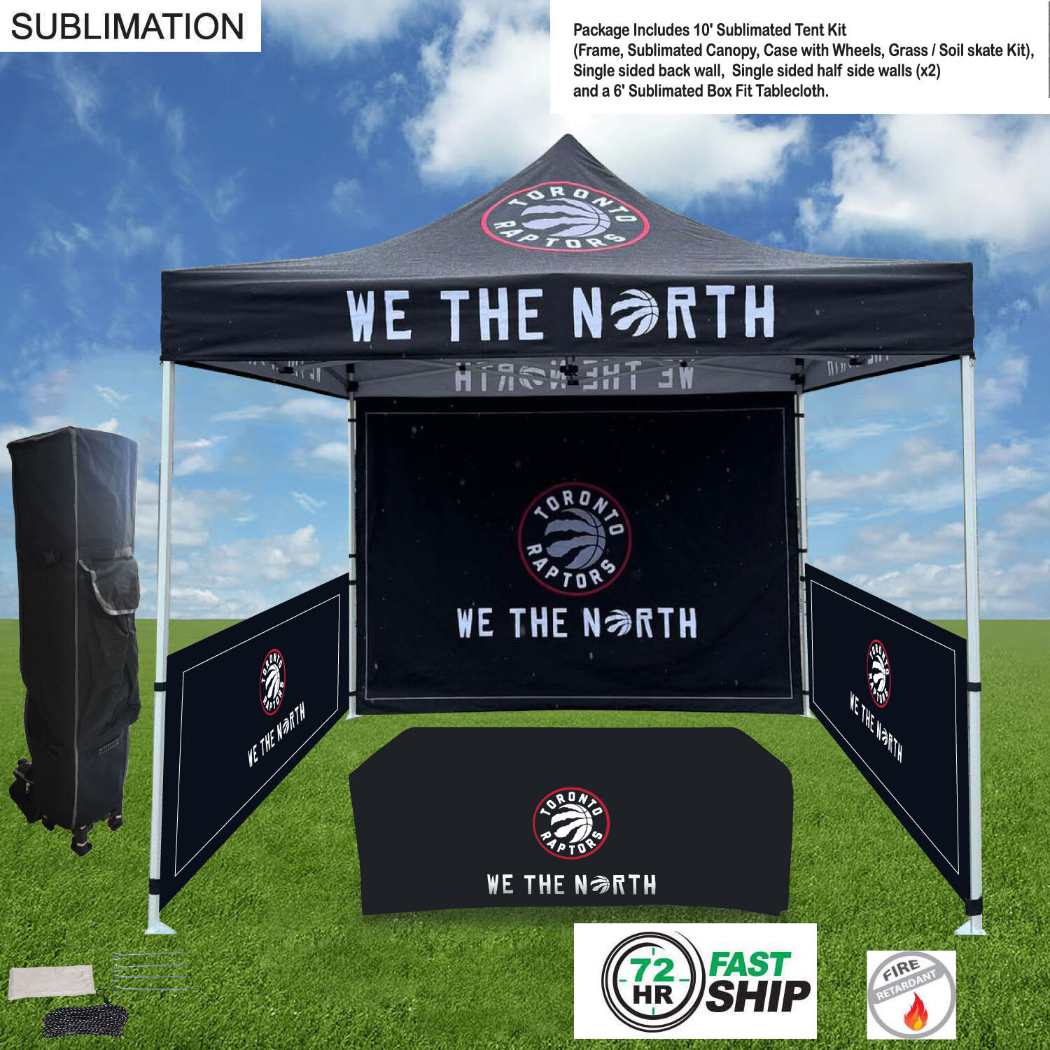 72Hr Fast Ship - Supreme Event Package, 10' Tent, Backwall, 2 Half sidewalls, 6' Box Fit Tablecloth 12