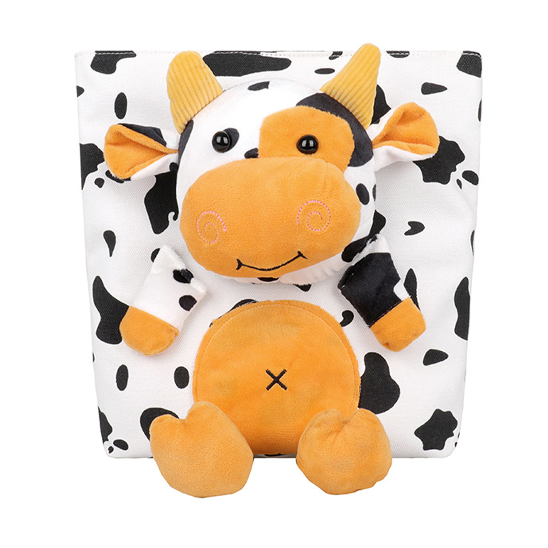 Canvas Cartoon Cow Large Capacity Tote Bag 3