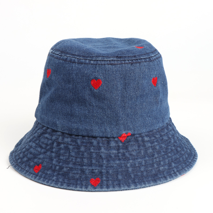 Fashion Denim Love Embroidered Bucket Hat 8