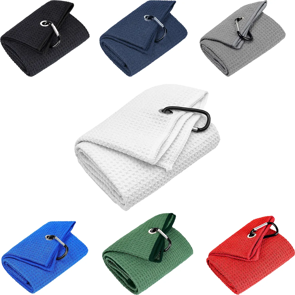 Microfiber Waffle Pattern Golf Towel With Carabiner Clip 4