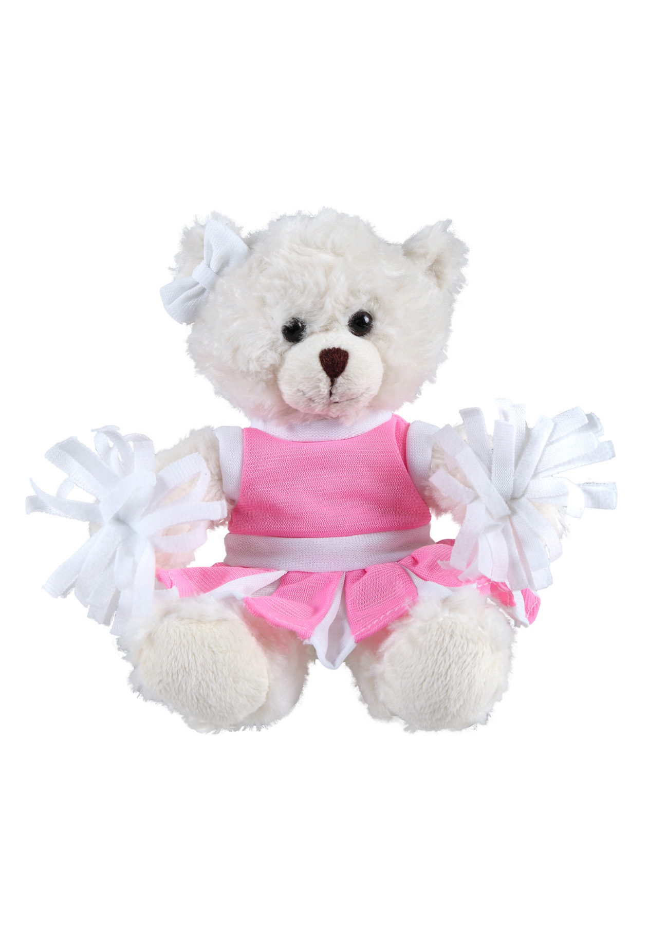soft plush  Cream Curly Sitting Bear with cheerleader outfit