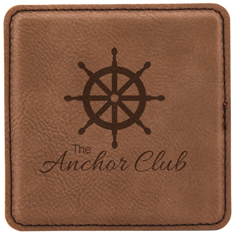 4" x 4" Square Dark Brown Leatherette Coaster 2