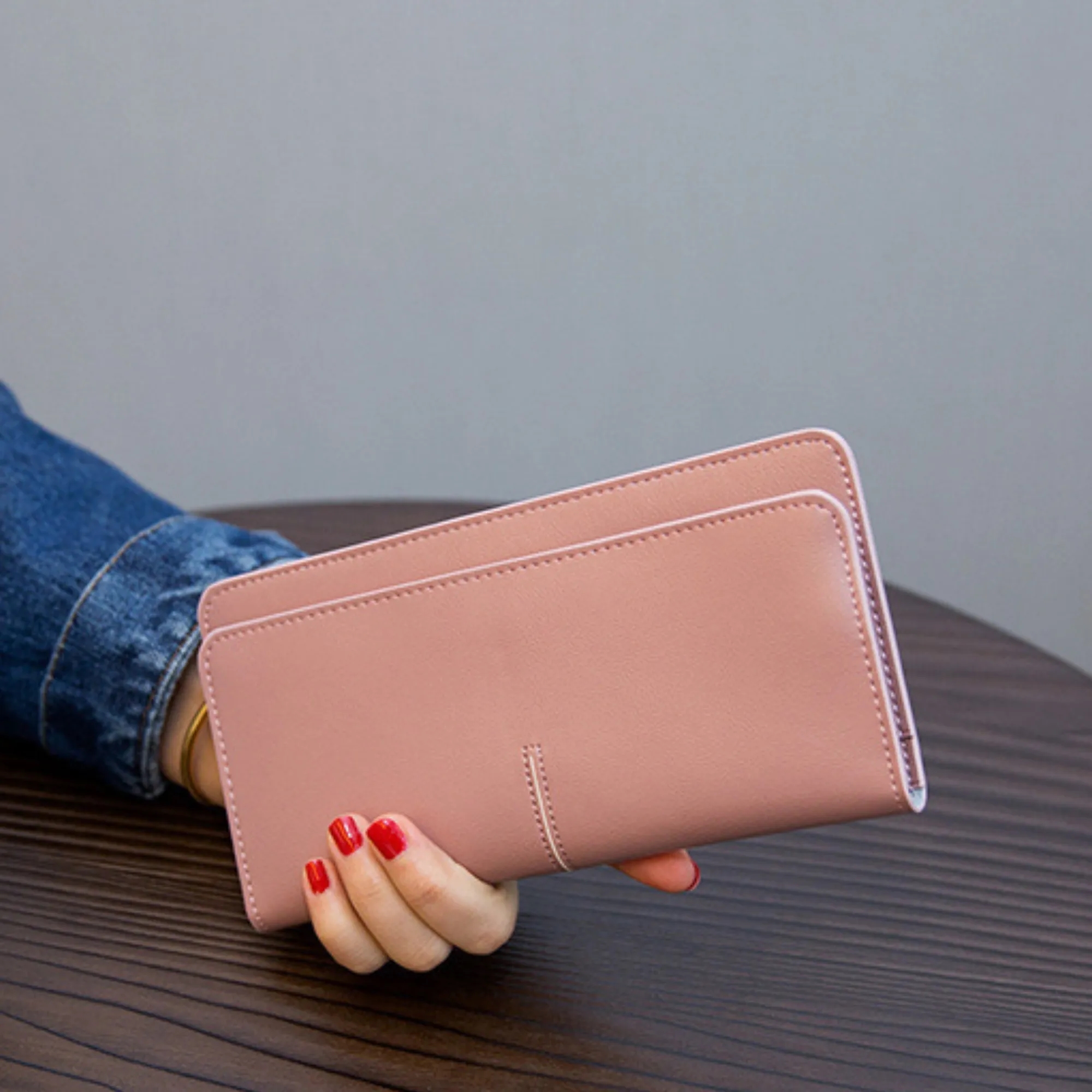 Women's Slim Leather Bifold Wallet Multiple Long Card Holder 5