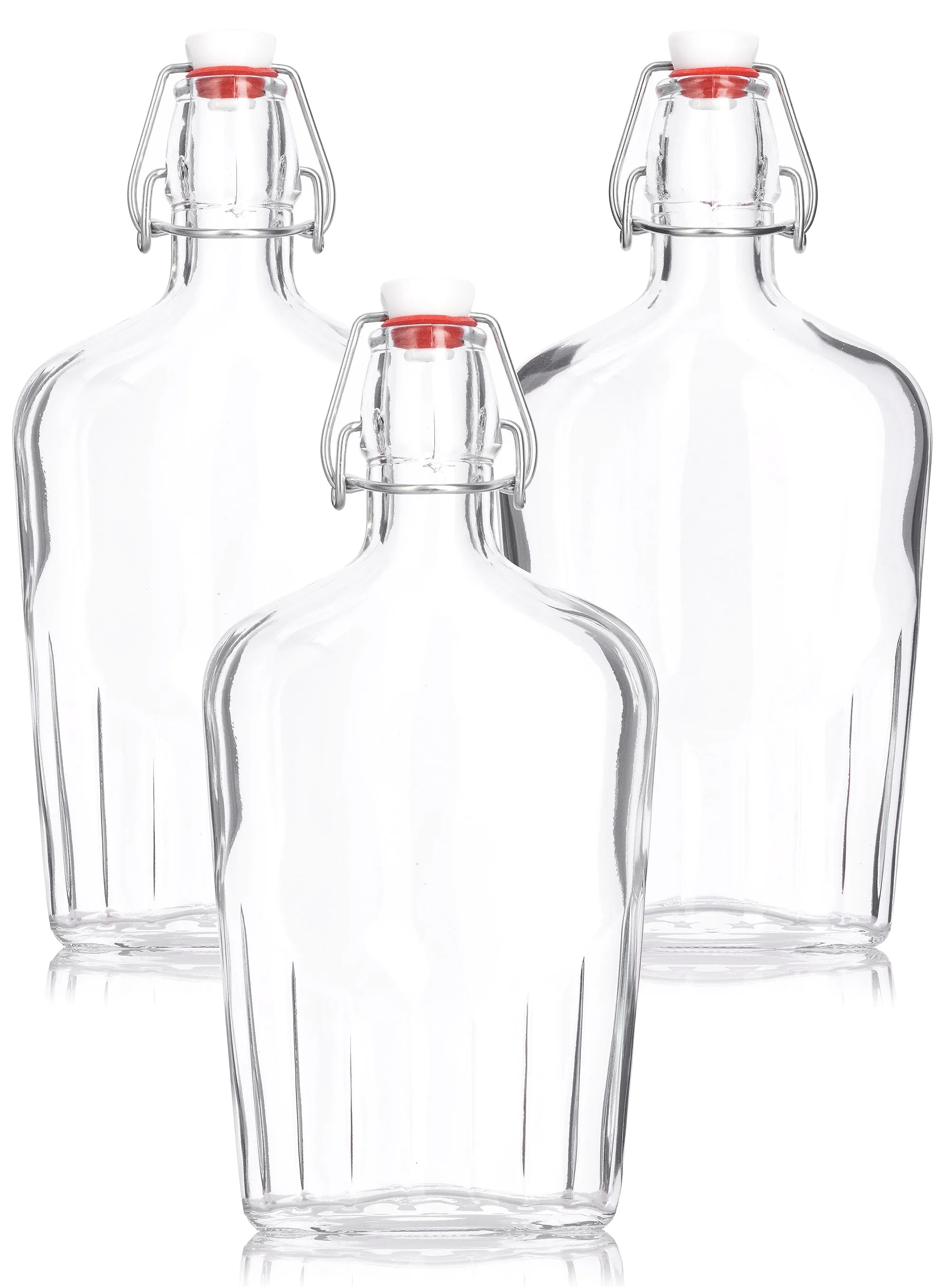 Swing Top 17 ounce Flask Clear Glass Bottle Bormioli Rocco 4