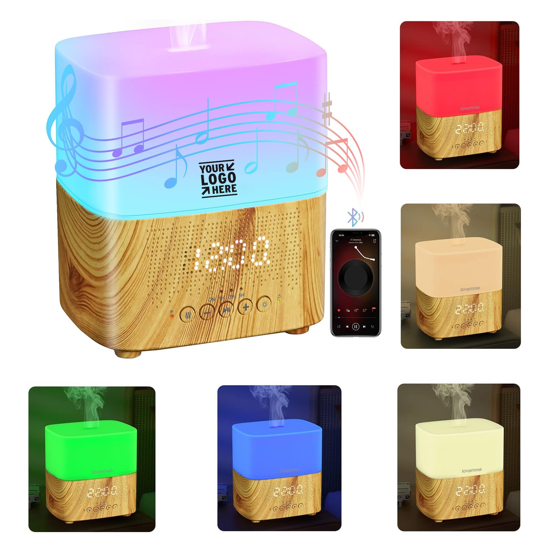 Speaker Digital Alarm Clock 7 Color Lights Room Office 300ML Essential Oil Diffuser 3