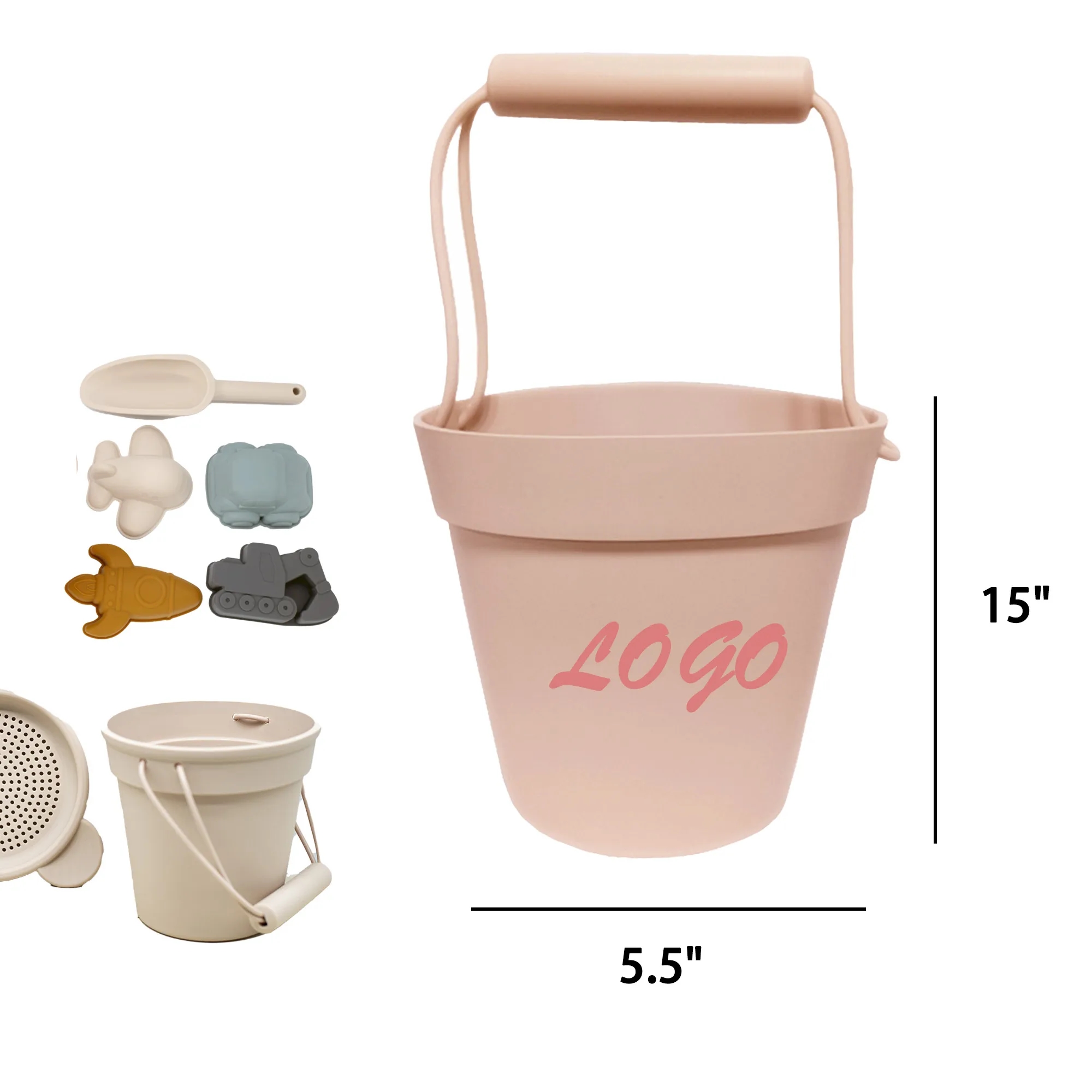 MOQ 30 Children's Toys Silicone Portable Bucket 338 oz 7