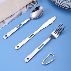 3 In 1 Portable Stainless Steel Flatware Set With Carabiner Knife Fork Spoon 5