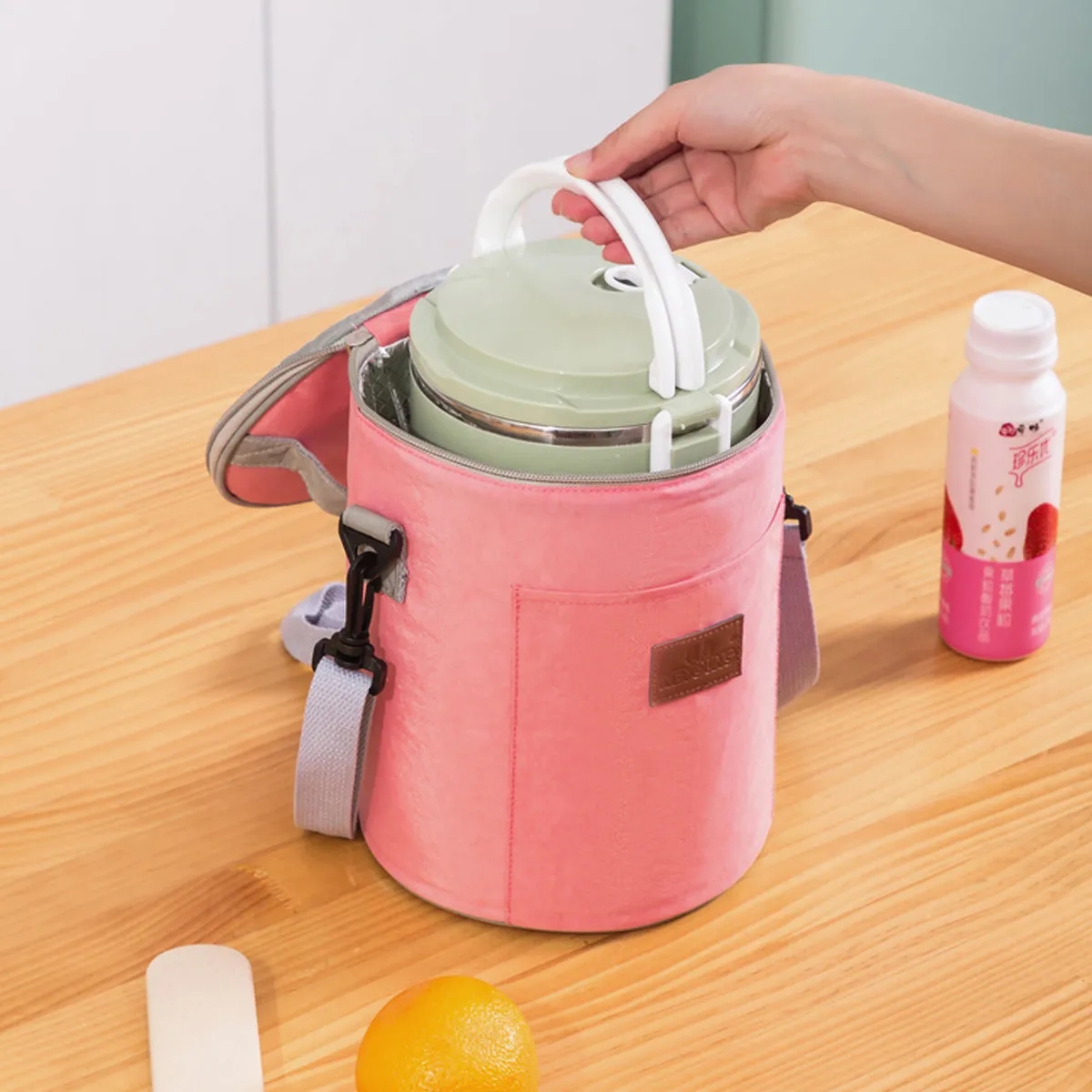 8L Insulated Round Cooler Bag W/ Handle And Shoulder Strap 4