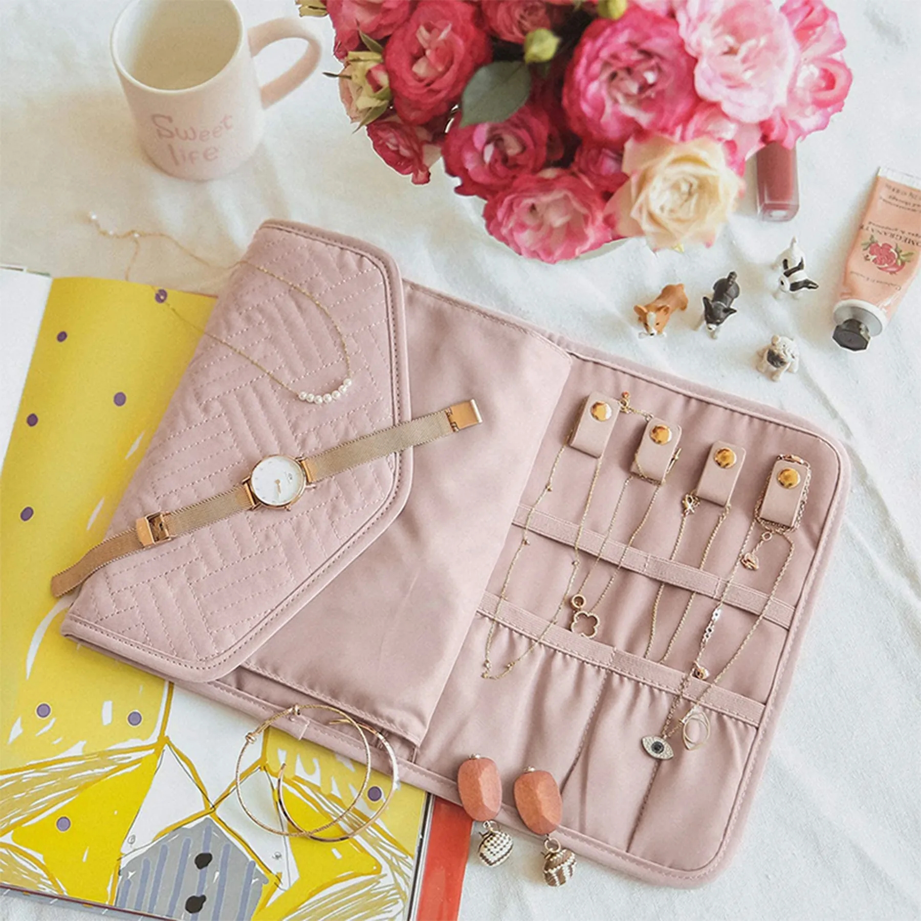 Travel Jewelry Organizer Roll Foldable Case 9