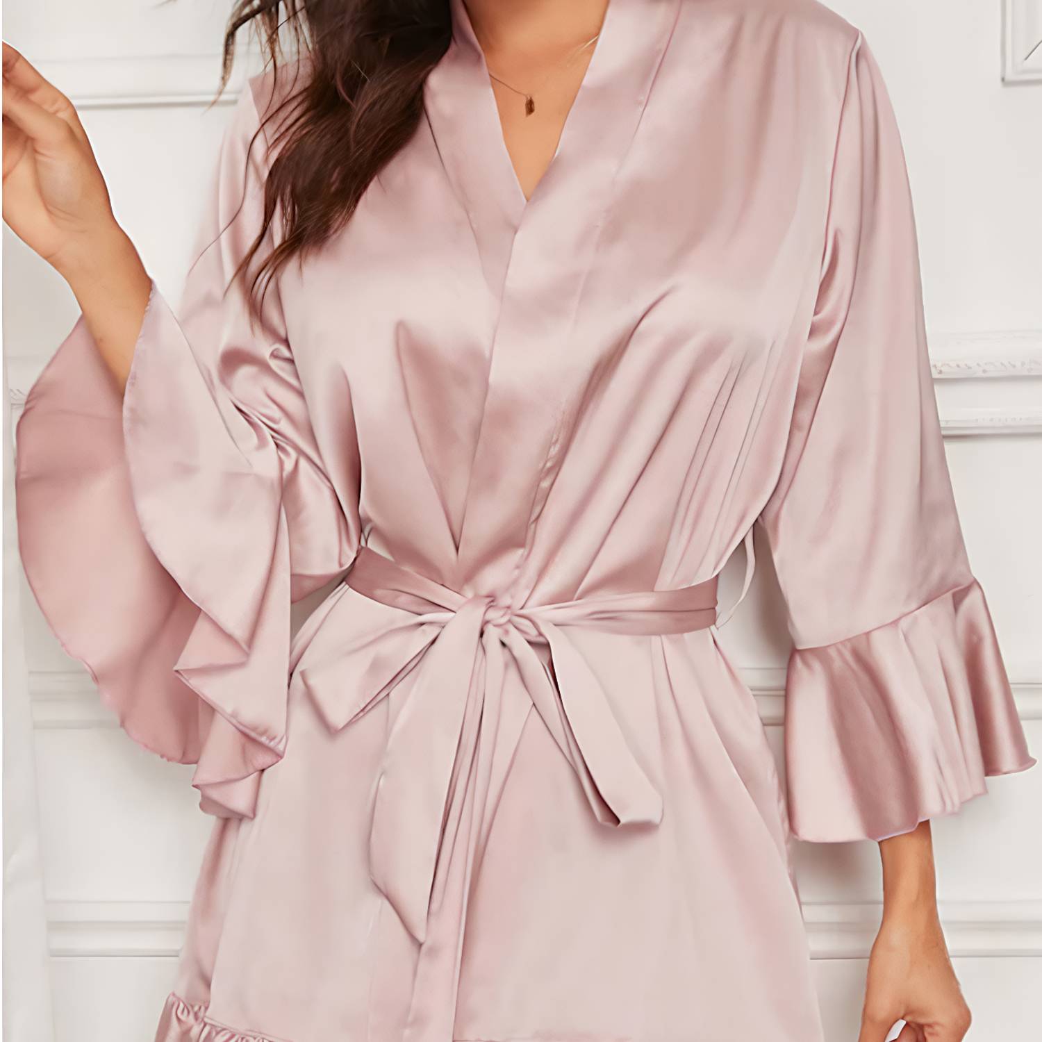 Women Polyester Flounced Hem Robe 10