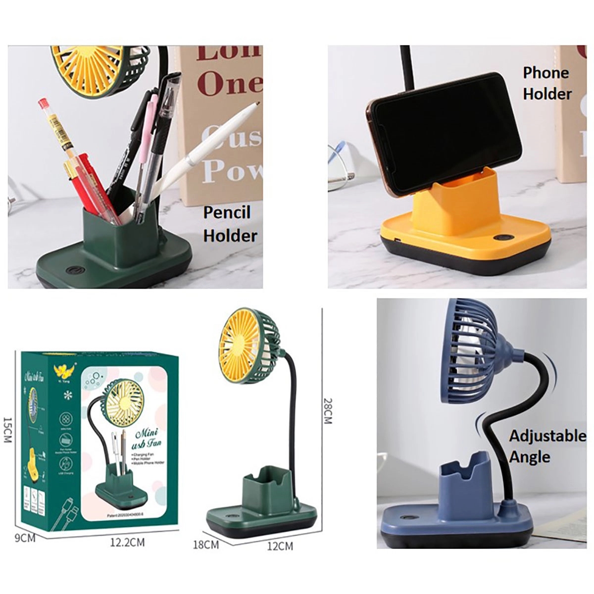 Desk Pencil Phone Holder Fan 2