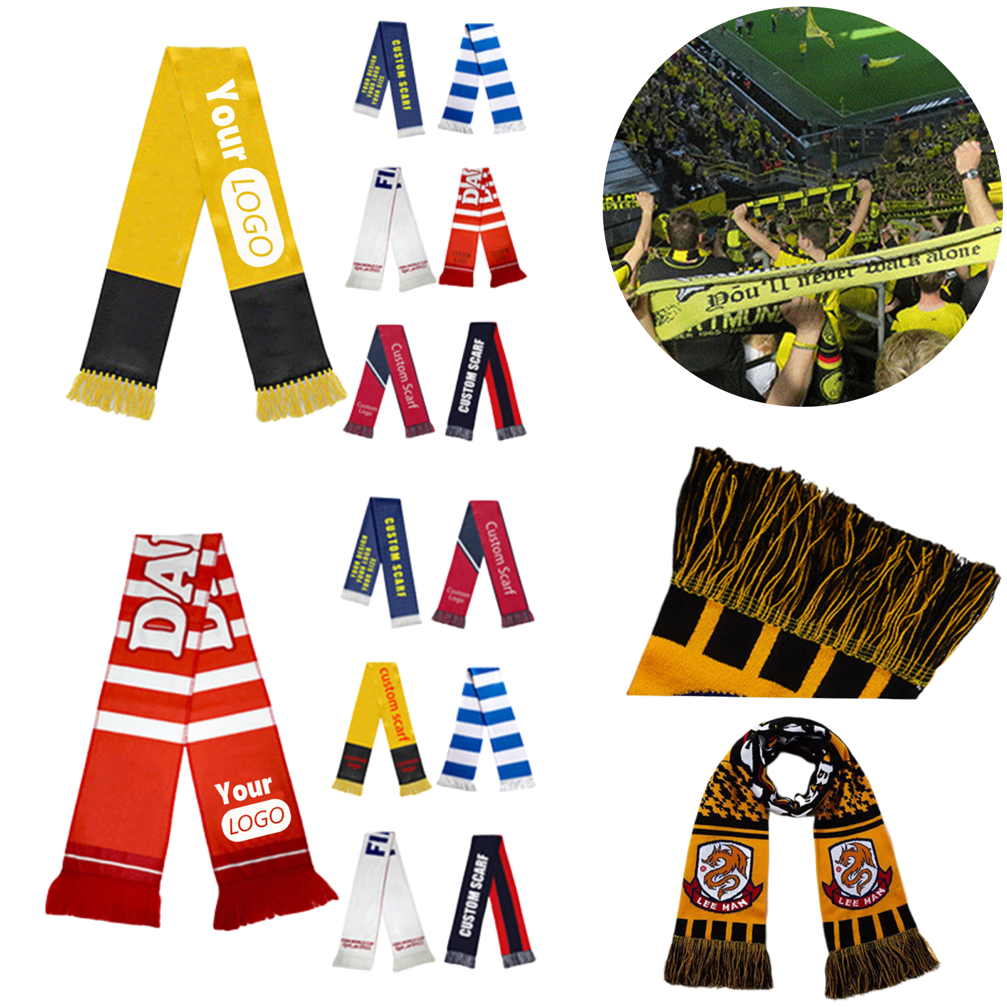 Soccer Elastic Acrylic Knitted Scarf with Fringe Edges 2