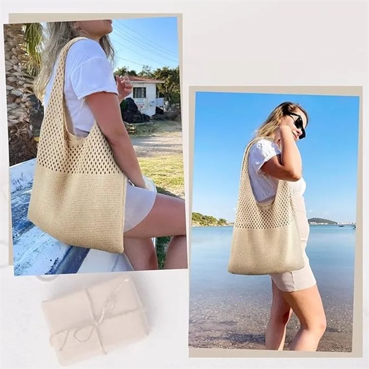 Crochet Mesh Beach Tote Bag, custom tote bag with logo imprint 2
