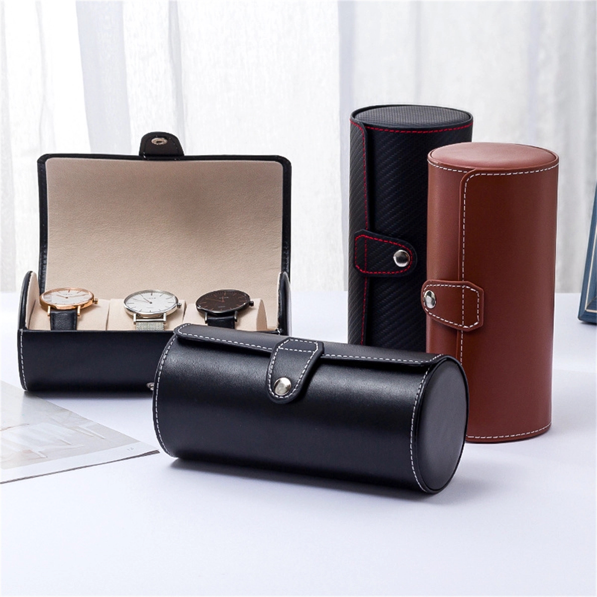 Pu Leather Travel Watch Case Roll Organizer Display Case 3