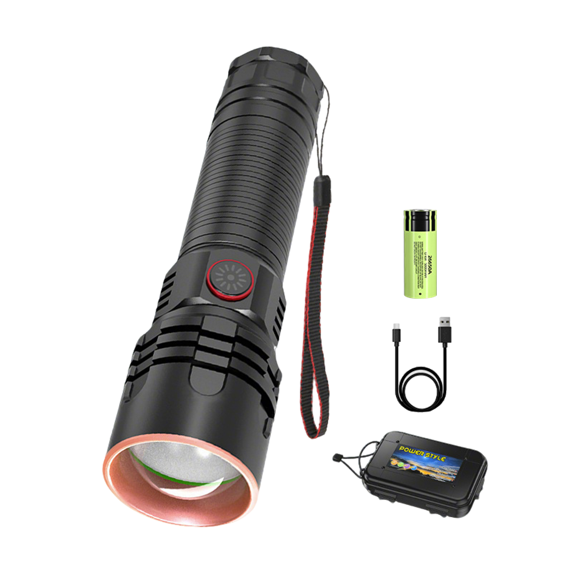 Rechargeable Zoom Flashlight With Three Mode Output 5.9" Length X 1.6" Width 2