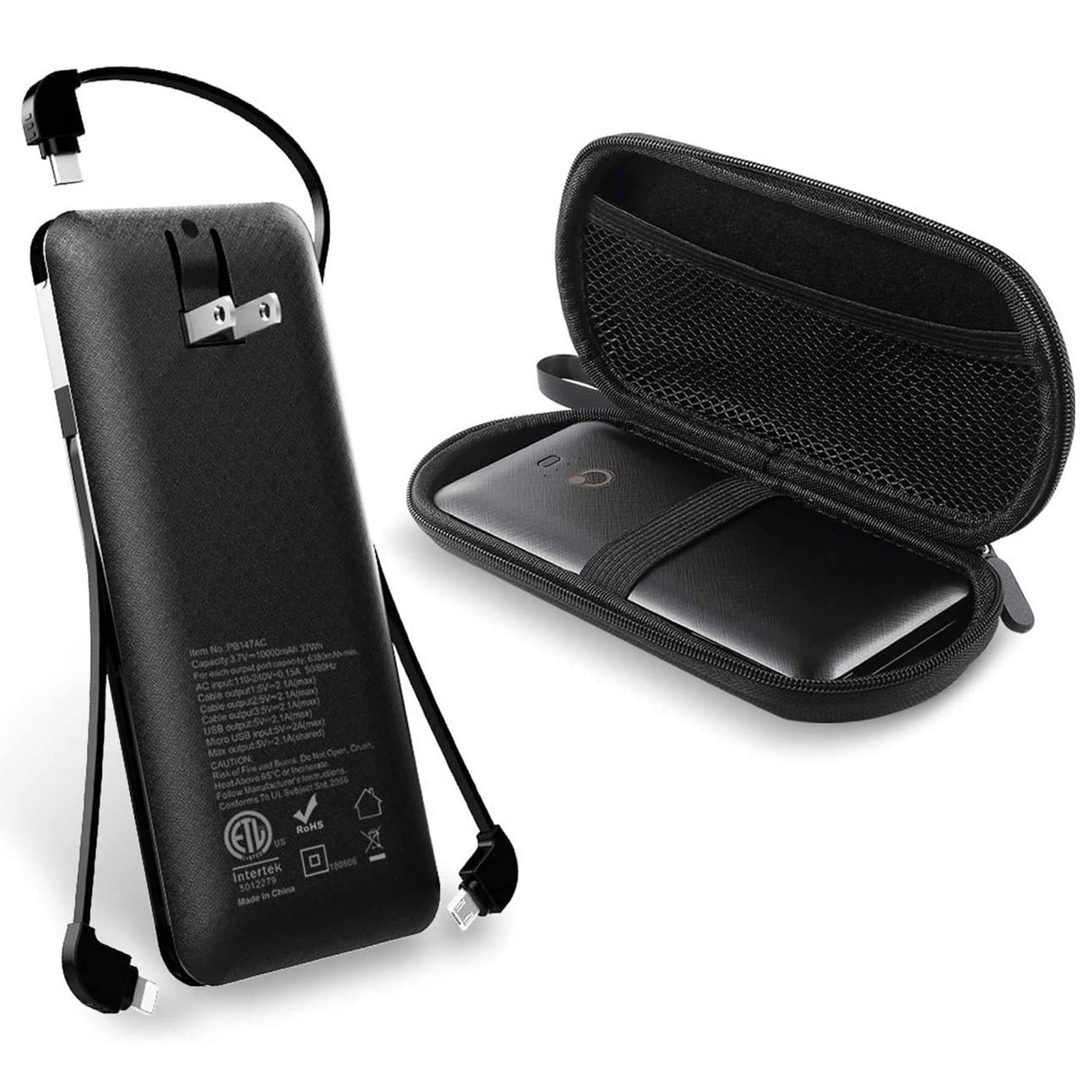 10000mAh Portable Power Bank with AC Plug and Built-in Cables 5