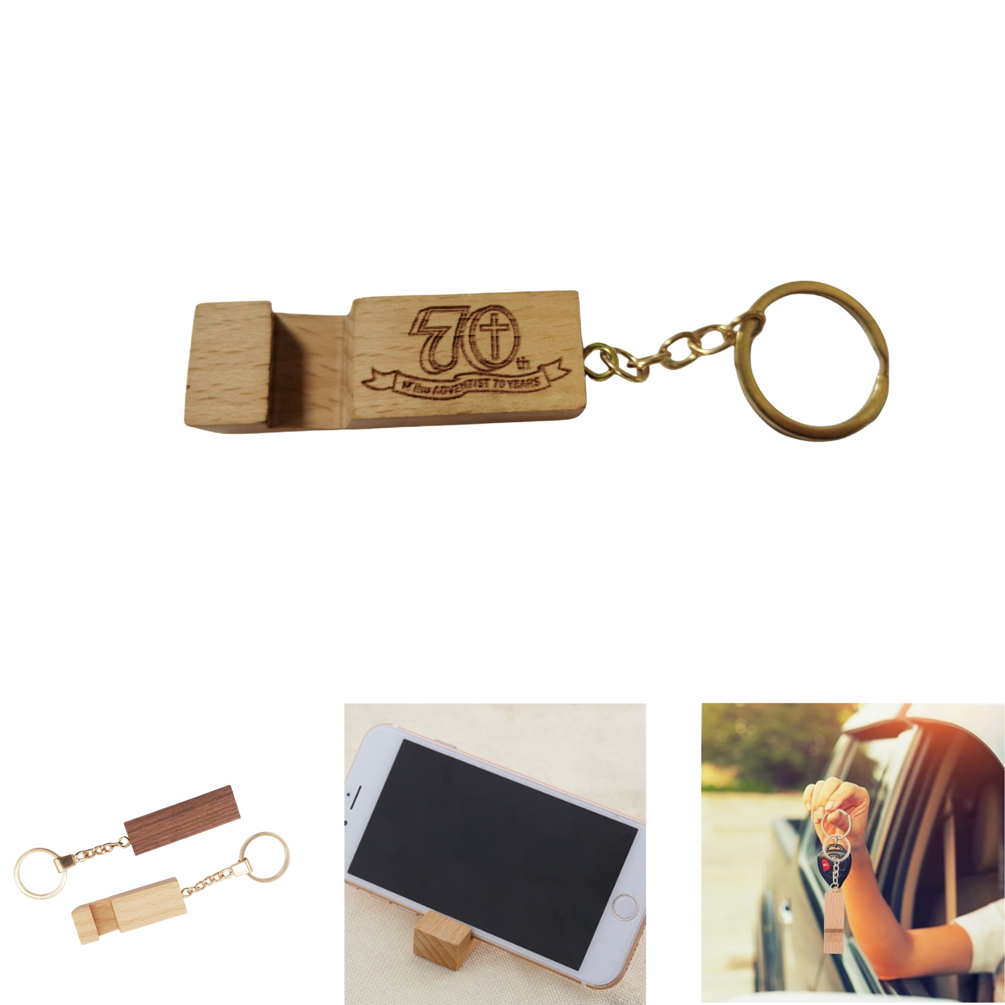 Portable Bamboo Phone Stand Holder Keychain 6