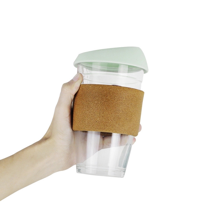 16oz Reusable Glass Coffee Travel Mug with Lid 2