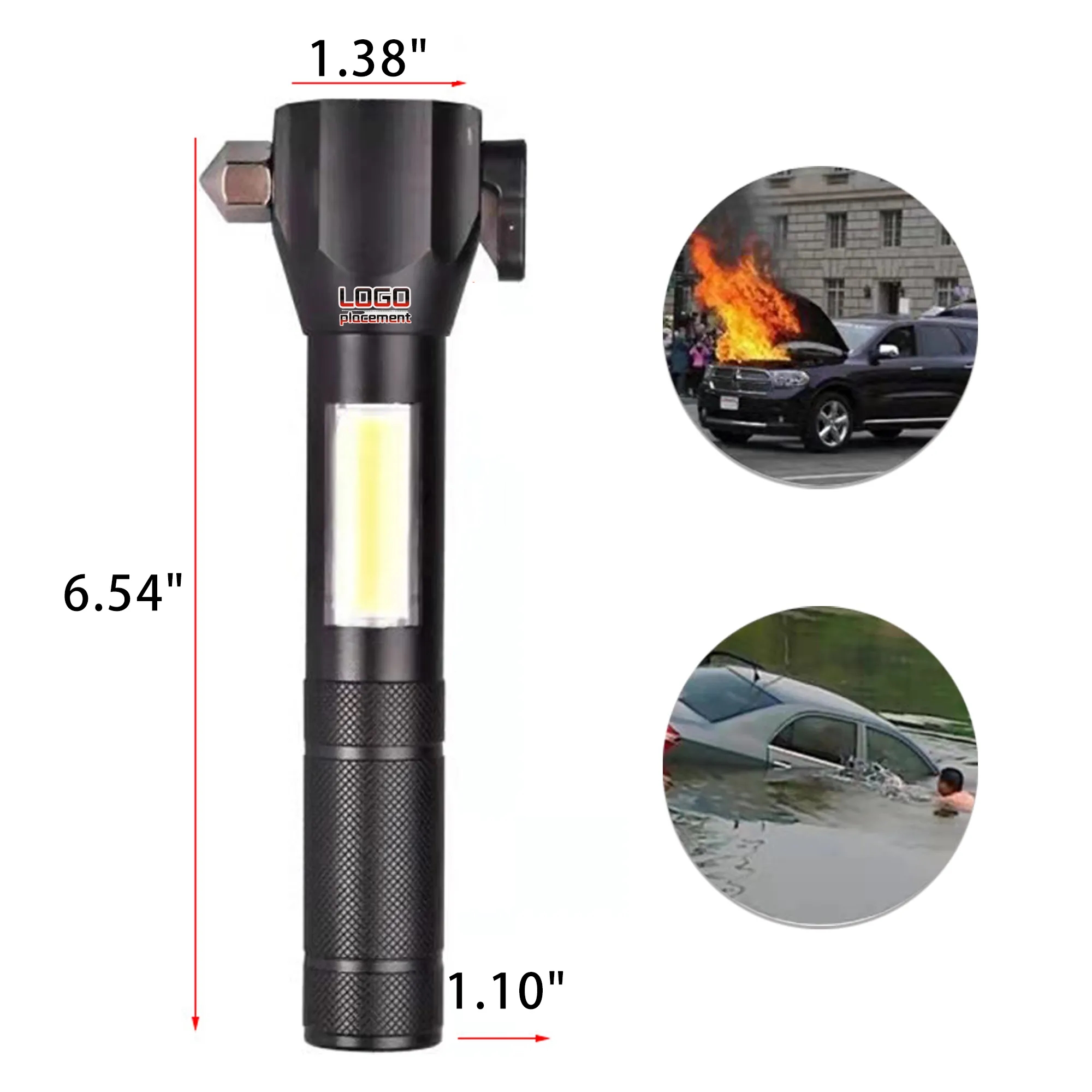 Portable COB Emergency Flashlight with Car Safety Hammer 3