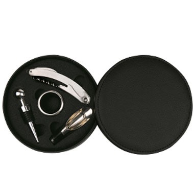 Deluxe Leatherette Round Case with 4 piece Stainless Wine Tool Set 1