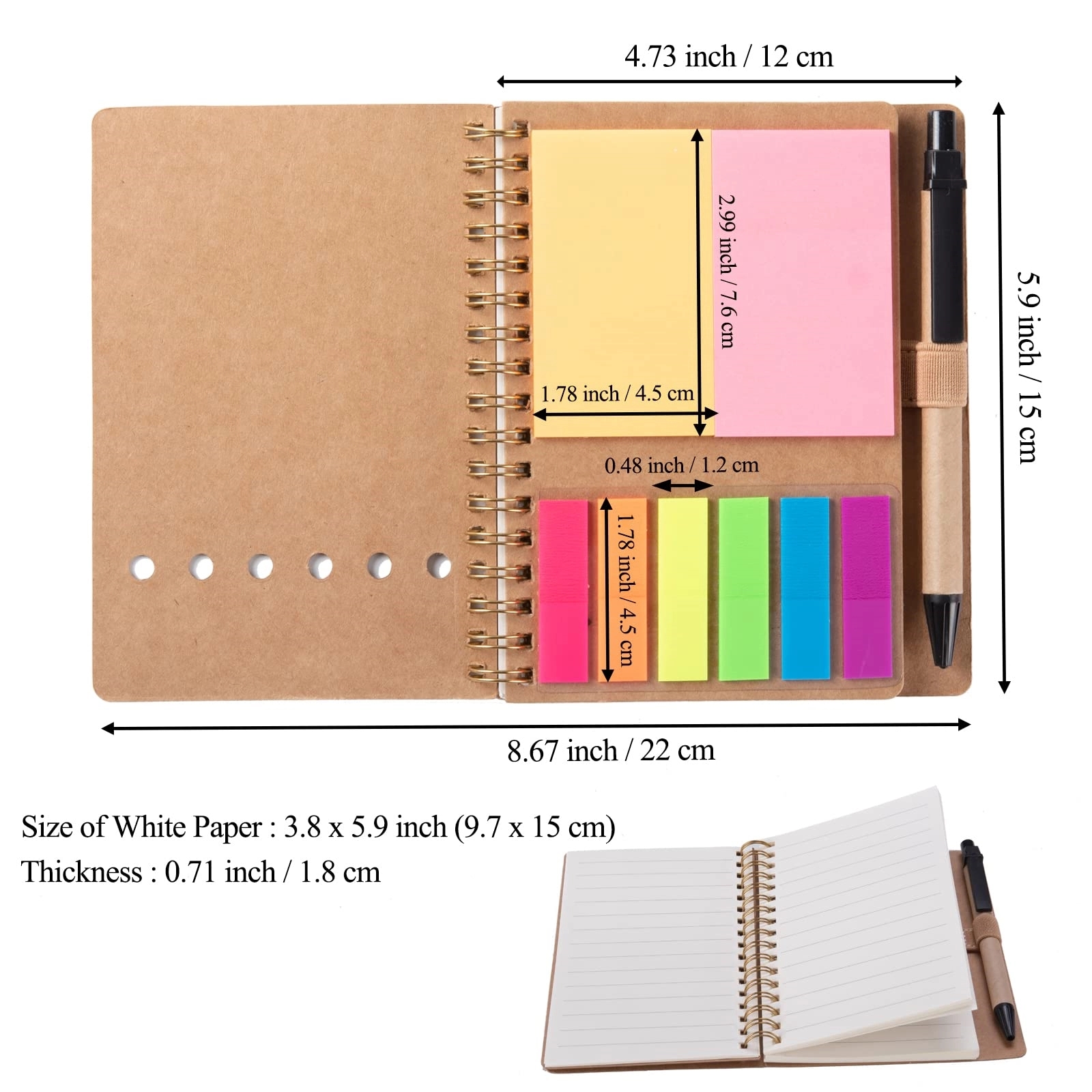 Pocket Spiral Notebook with Sticky Notes&Pen 5