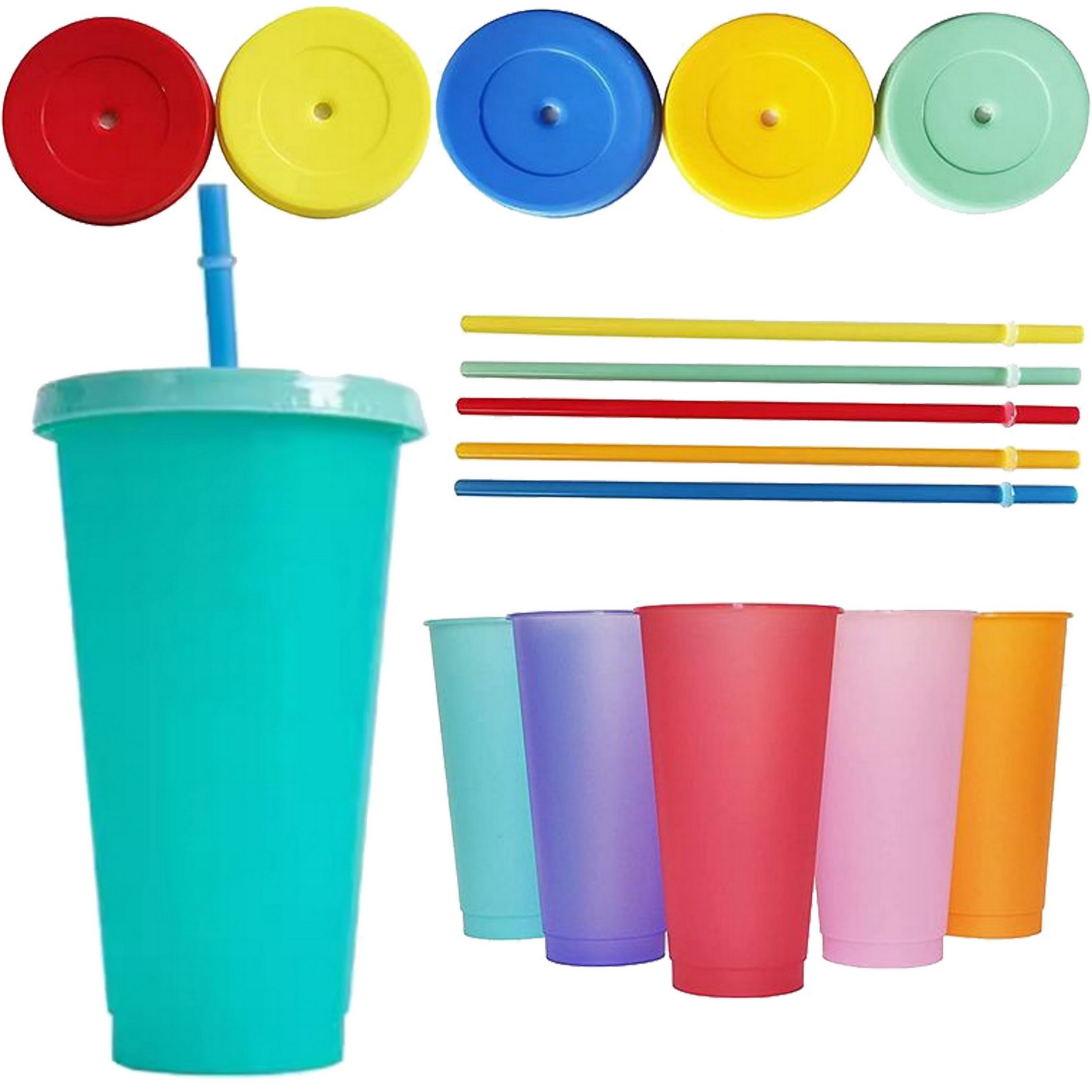 24 Oz Plastic Color Changing Cup With Lid & Straw 2