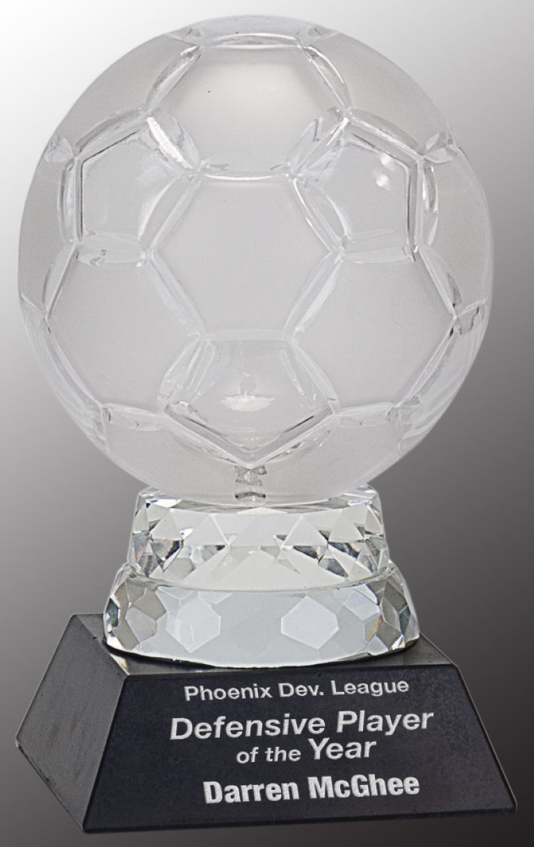 6 1/4" Glass Soccer Ball Award with Marble Base