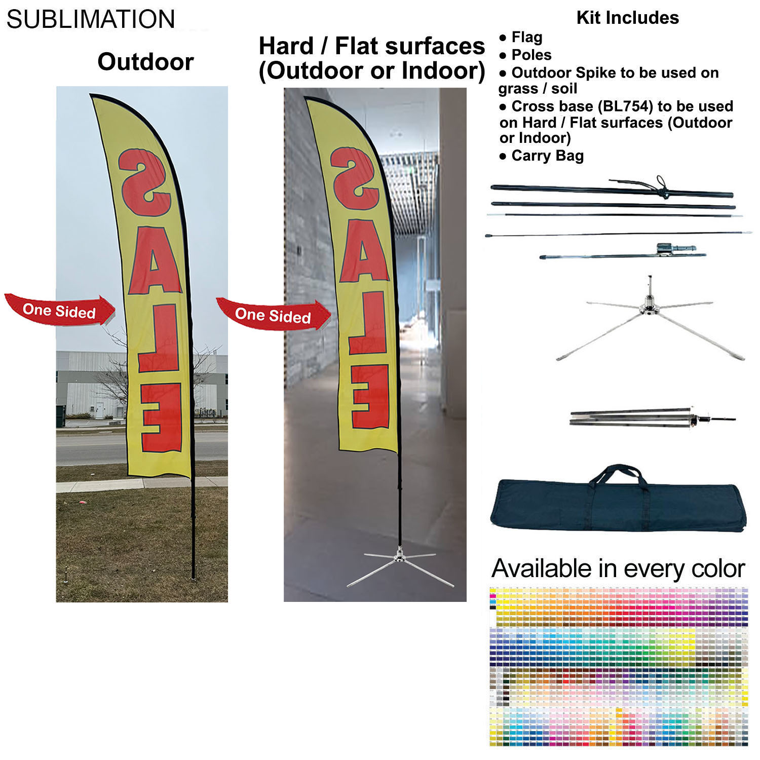 15' Large Feather Flag Kit, Full Color Graphics One Side, Outdoor Spike base, Indoor Cross Base 6
