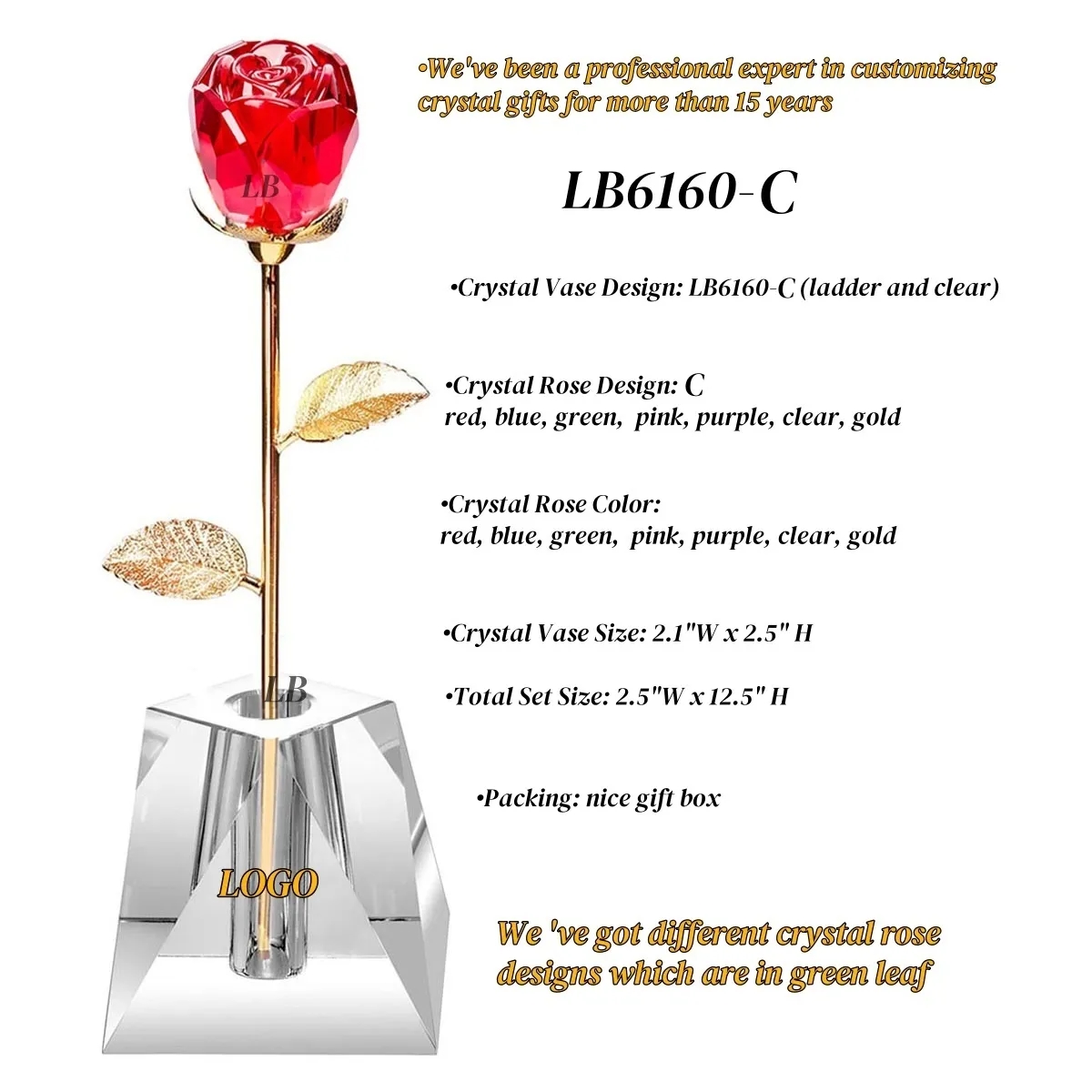 Wholesale Red Crystal Rose in Vase Flower Bouquet Gift Set 6