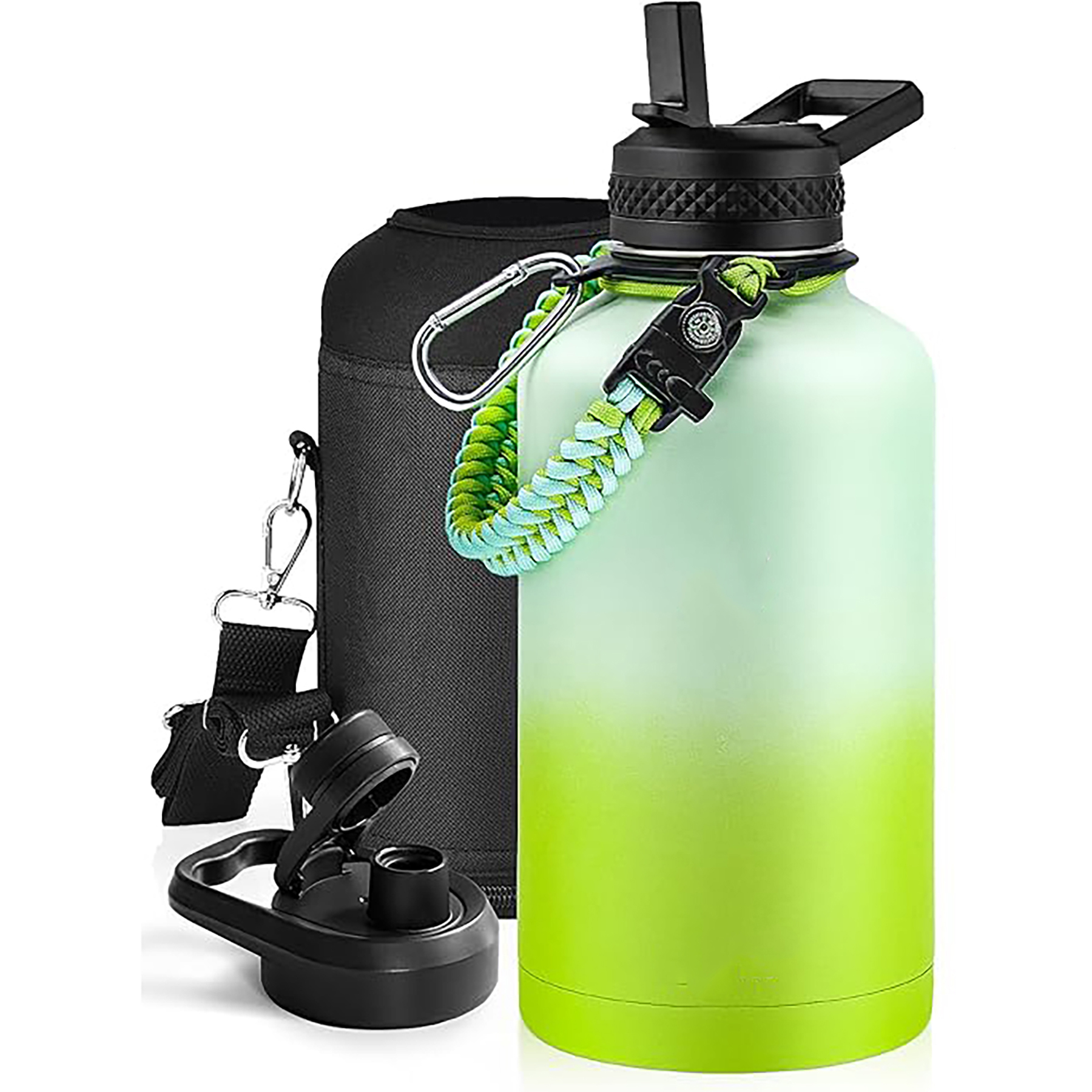 64 Oz Insulated Water Bottle with Paracord Handle and Straw Spout Lid, custom water bottle with logo imprint 12