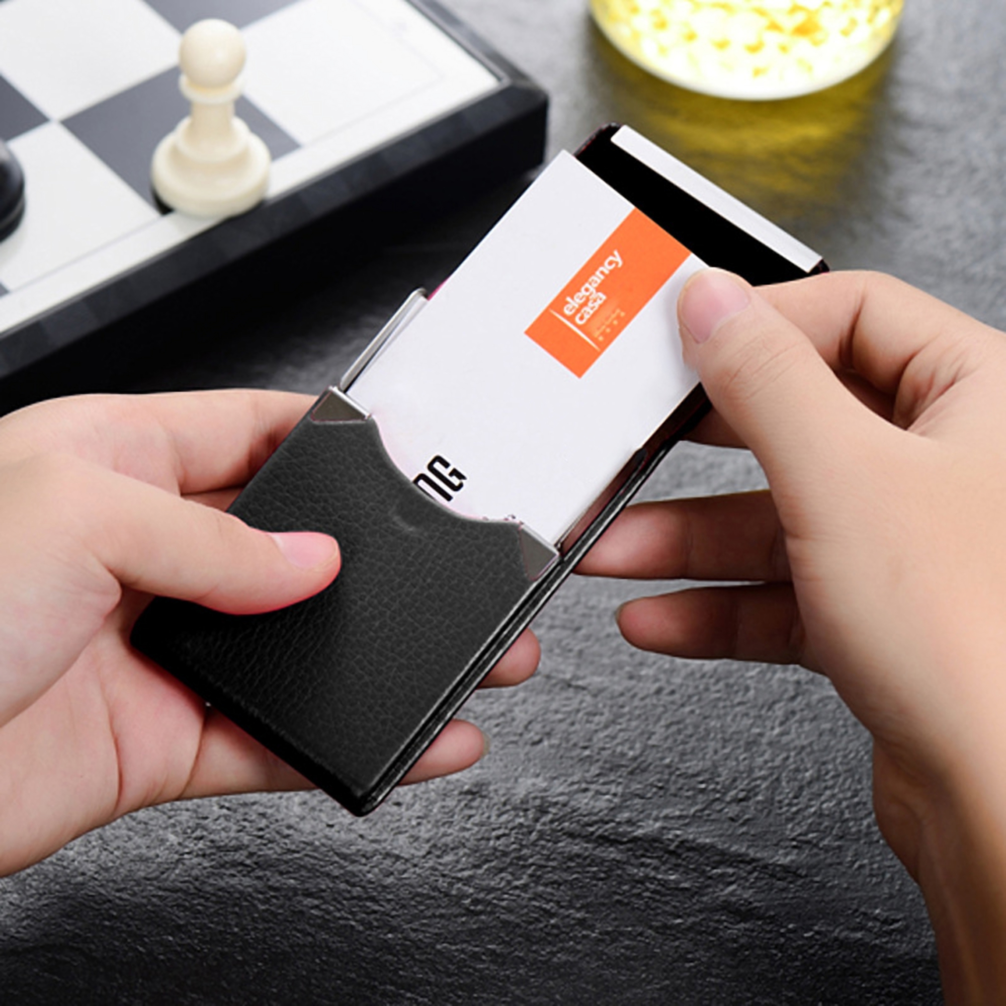 Premium Faux Leather Metal Business Card Holder 3