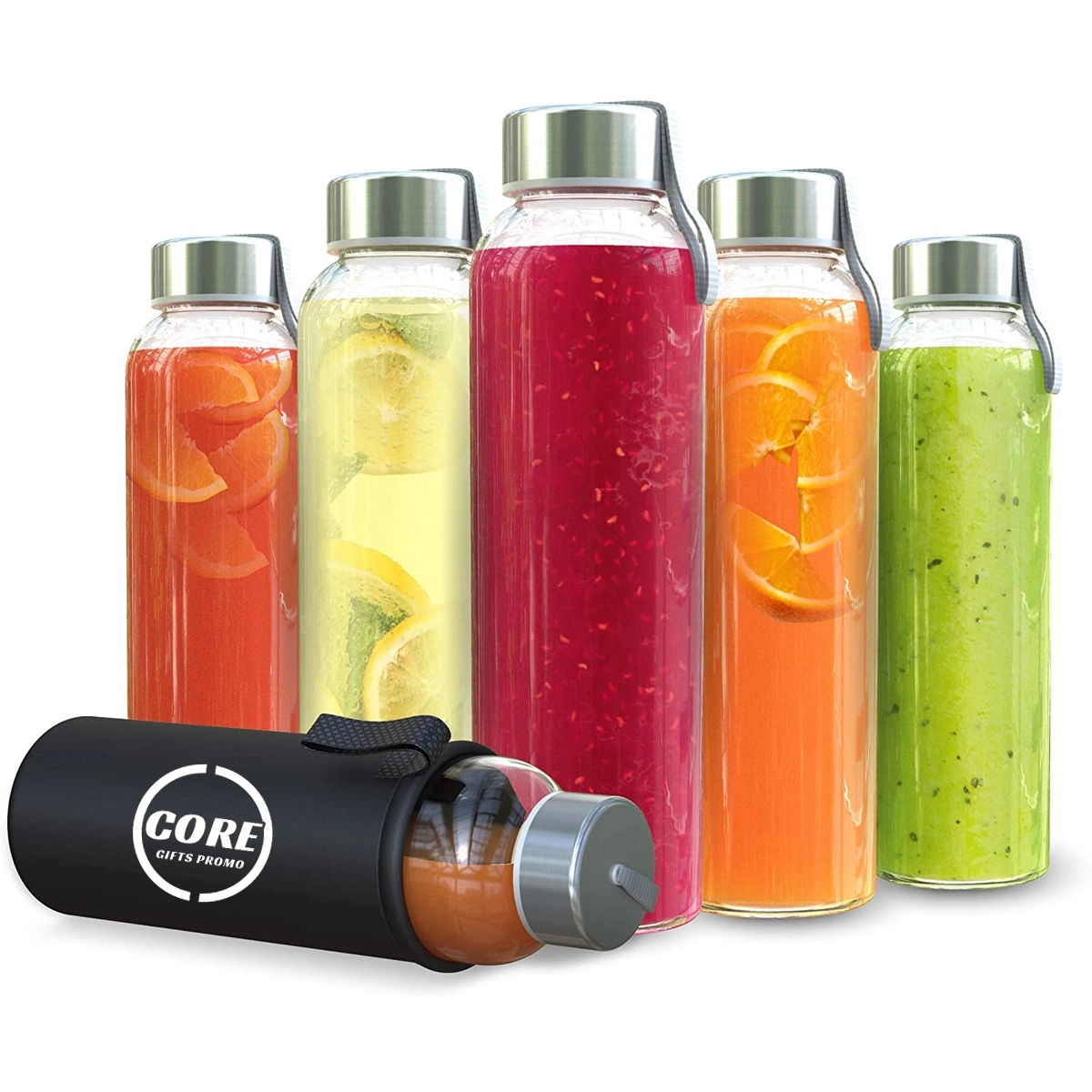 18 Oz Glass Juice Water Bottles With Protection Sleeve 3
