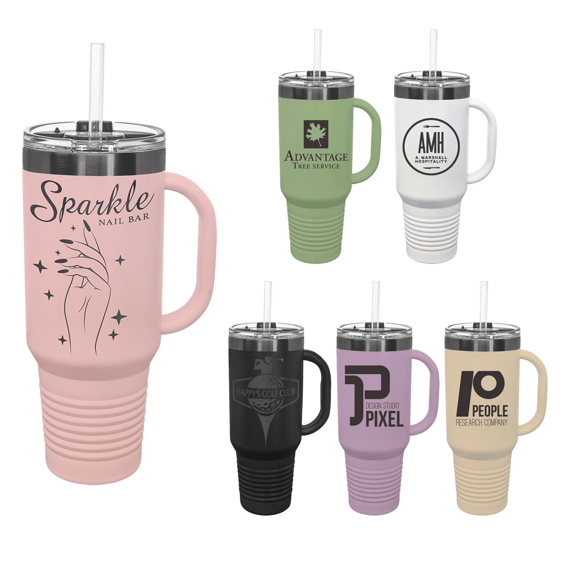 Polar Camel 40oz Ghost Black ION-Plated Travel Mugs w/ Straw 26