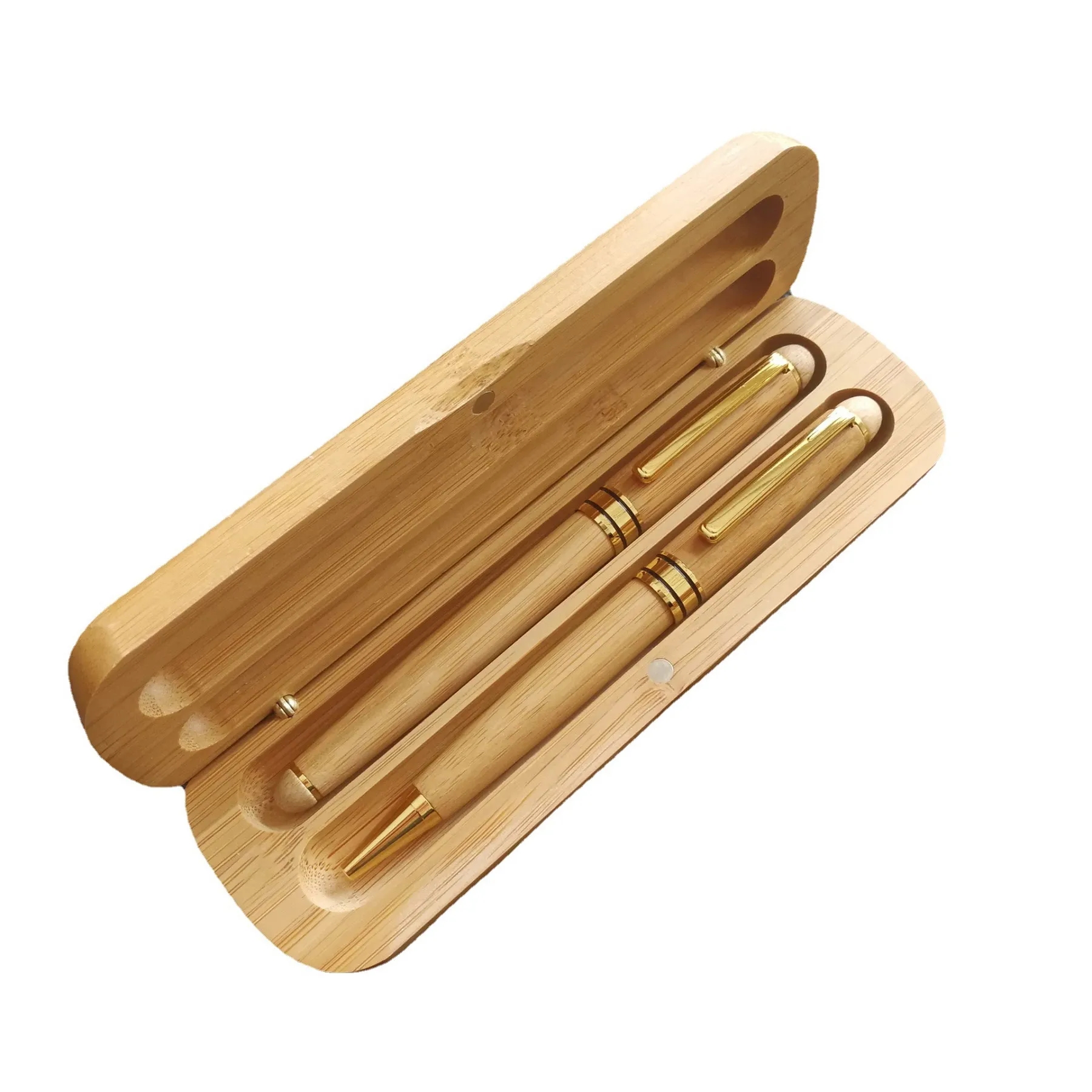 Bamboo Pencil Ballpoint Pen Set with Wood Case 2