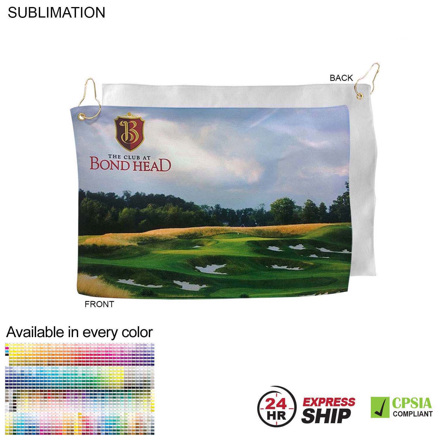 24 Hr Express Ship - Microfiber Suede Shammy Golf Towel, 12x18, Nofold Grommet and Hook 8