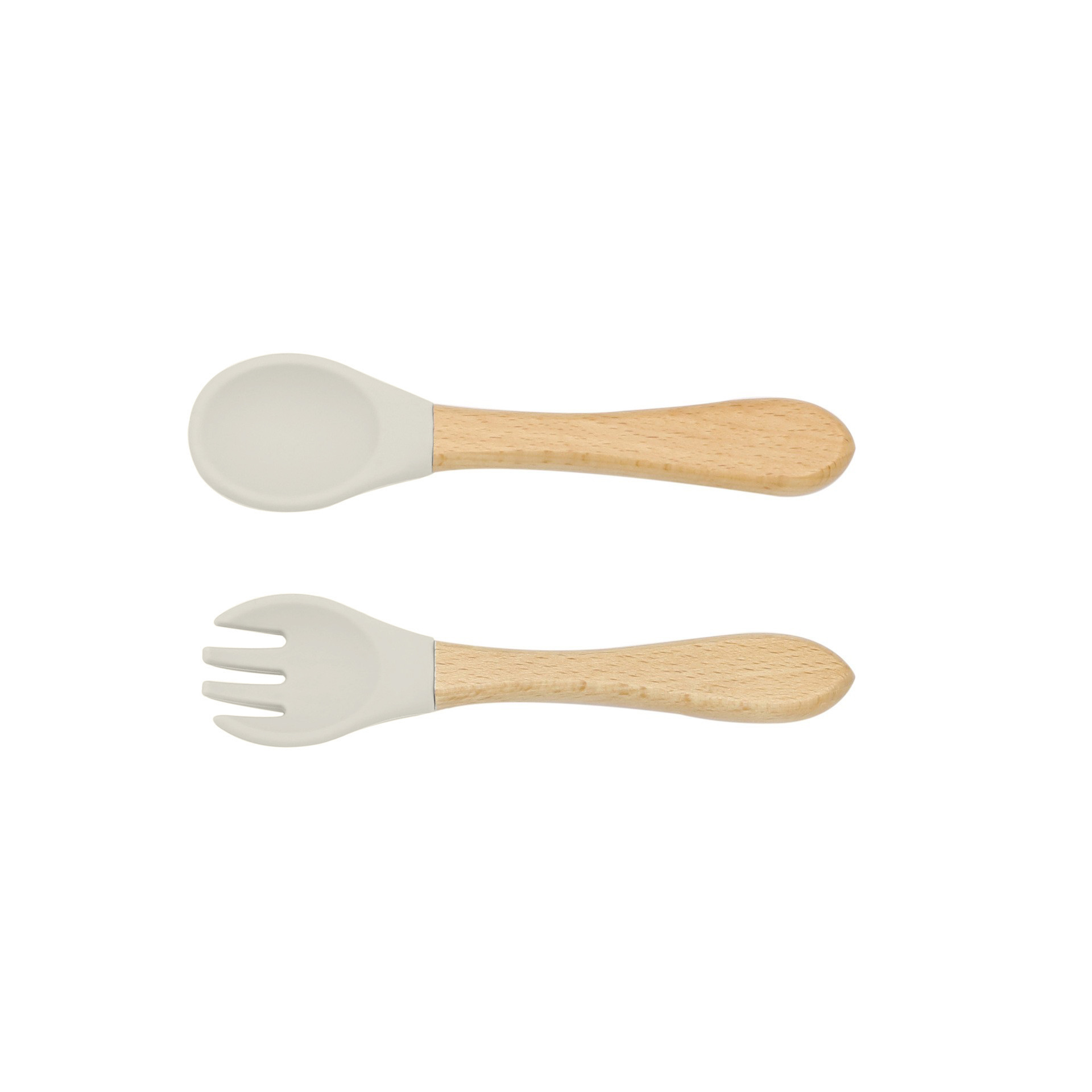 Baby Feeding Wooden Handle Silicone Fork & Spoon Set 9
