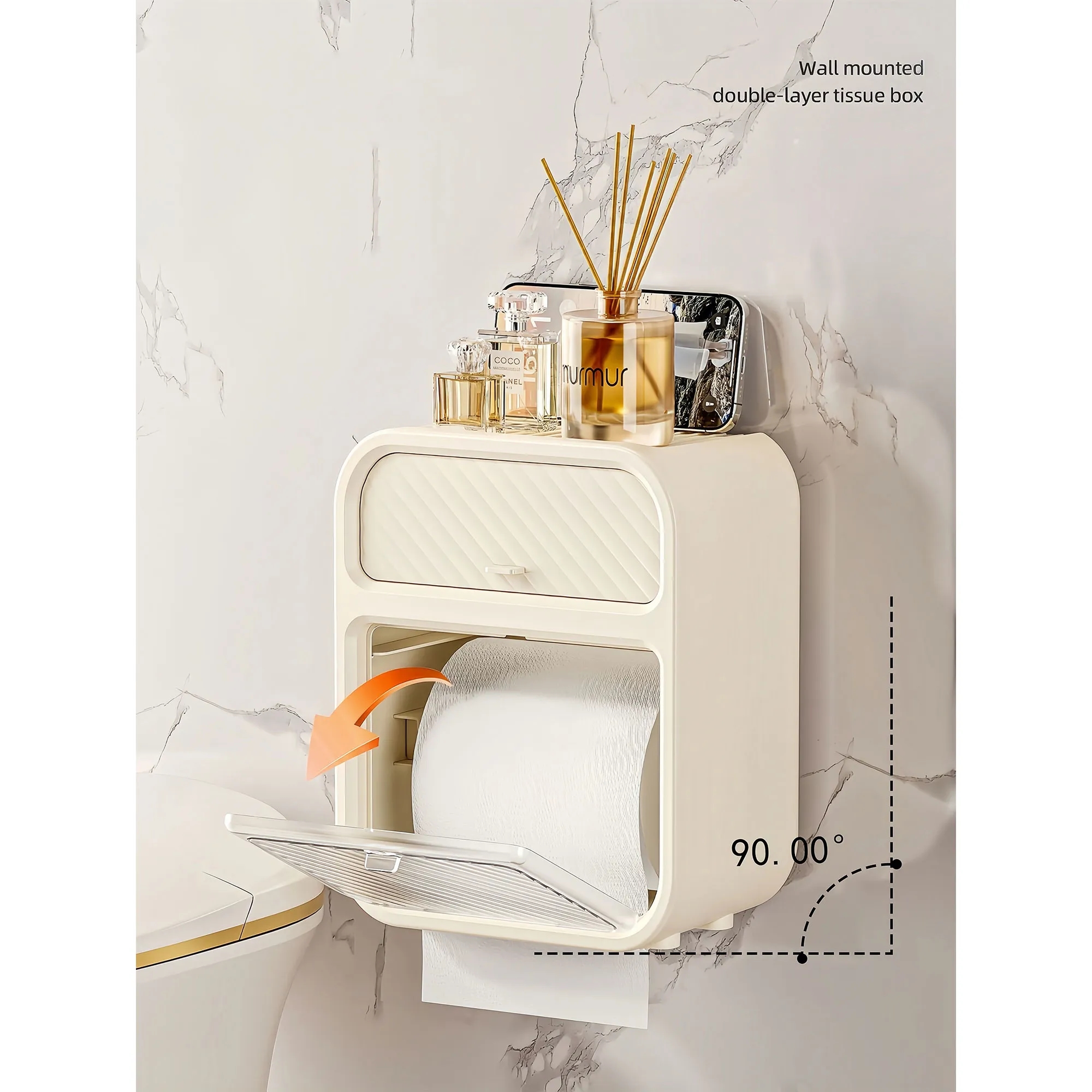 Premium Waterproof Wall Mounted Tissue Holder No Drill 2