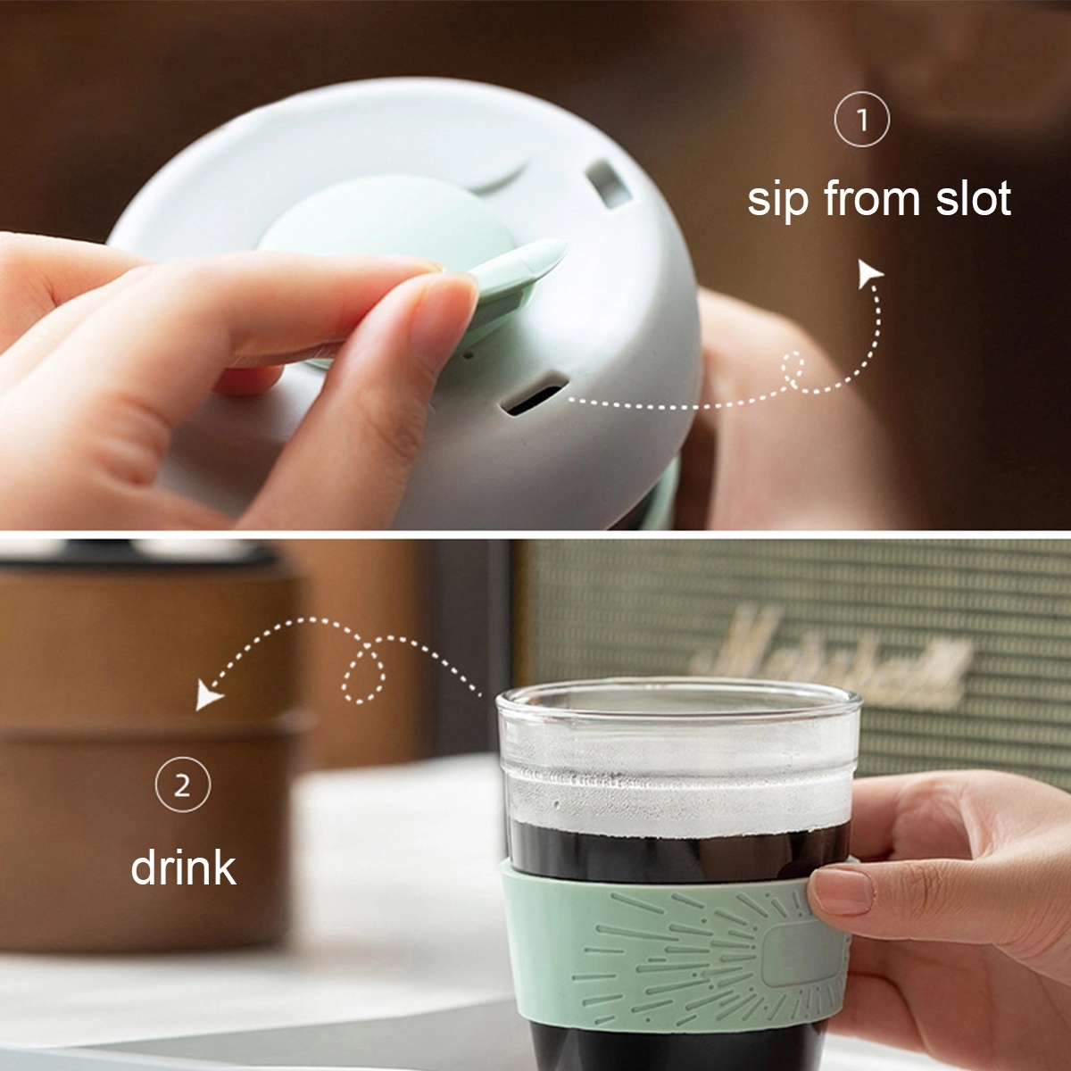 Glass Travel Mugs With Silicone Lid And Sleeve 3