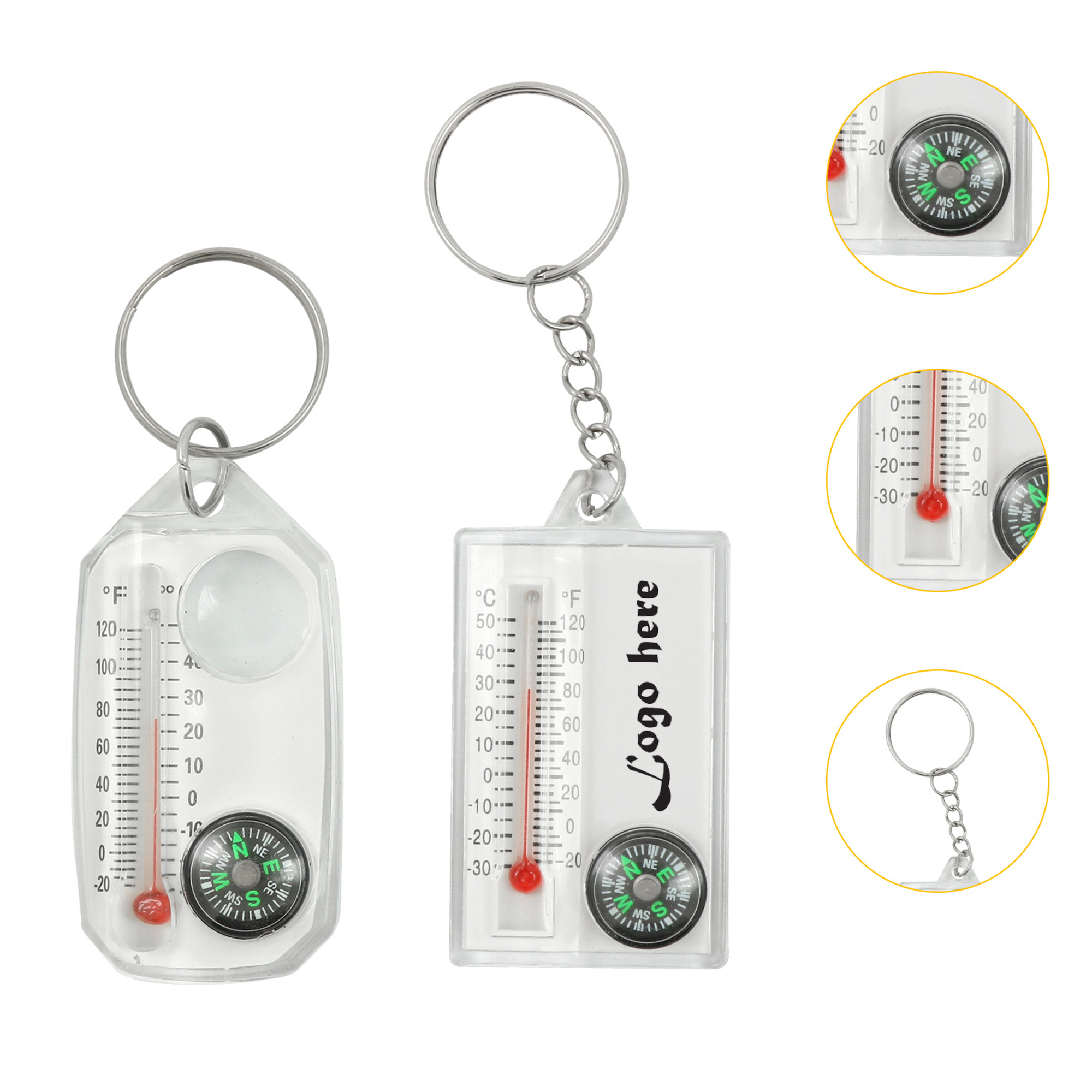 Acrylic Multifunctional Keychain Compass With Magnifying Glass & Thermometer 1
