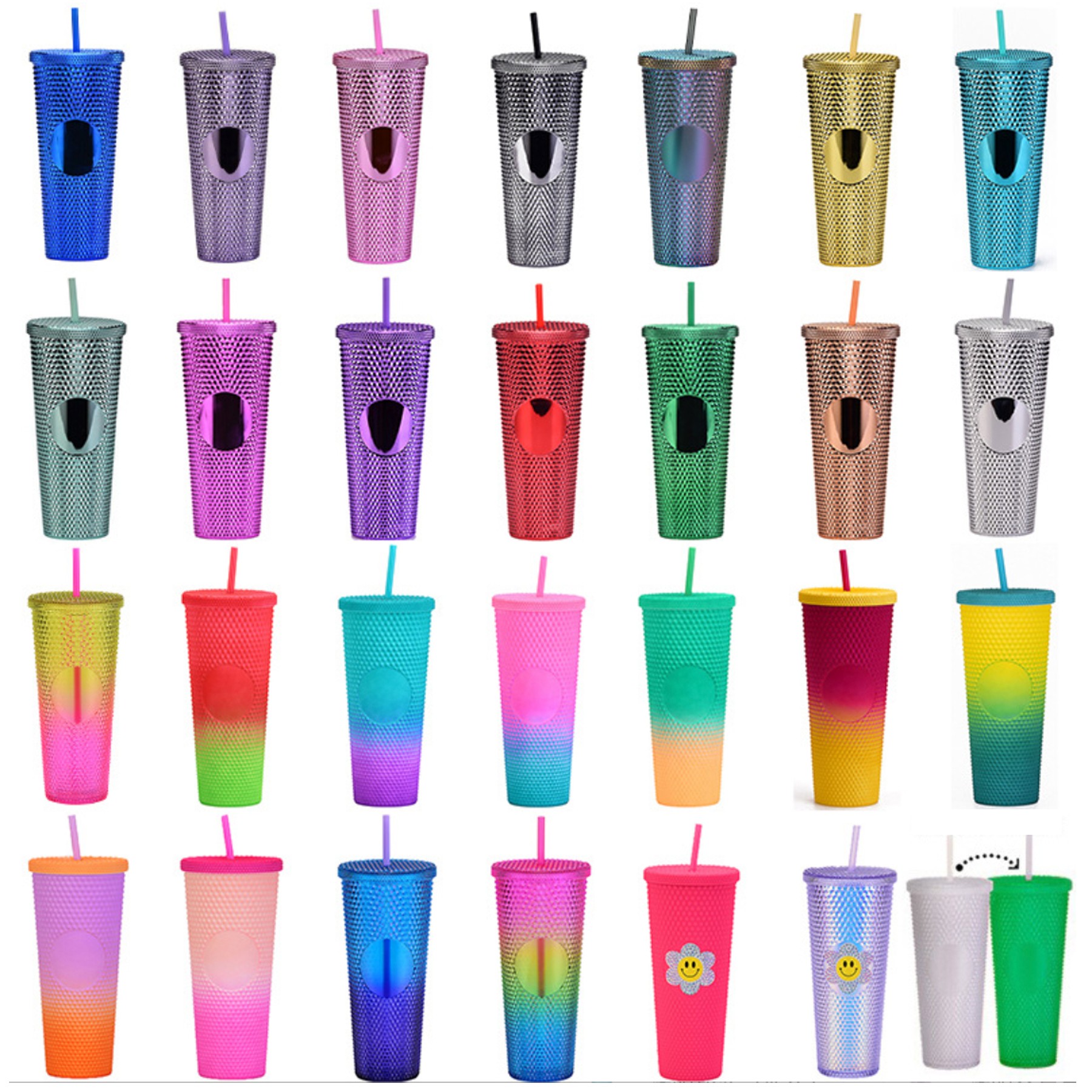 24 Oz Studded Tumbler Plastic Straw Cup 3