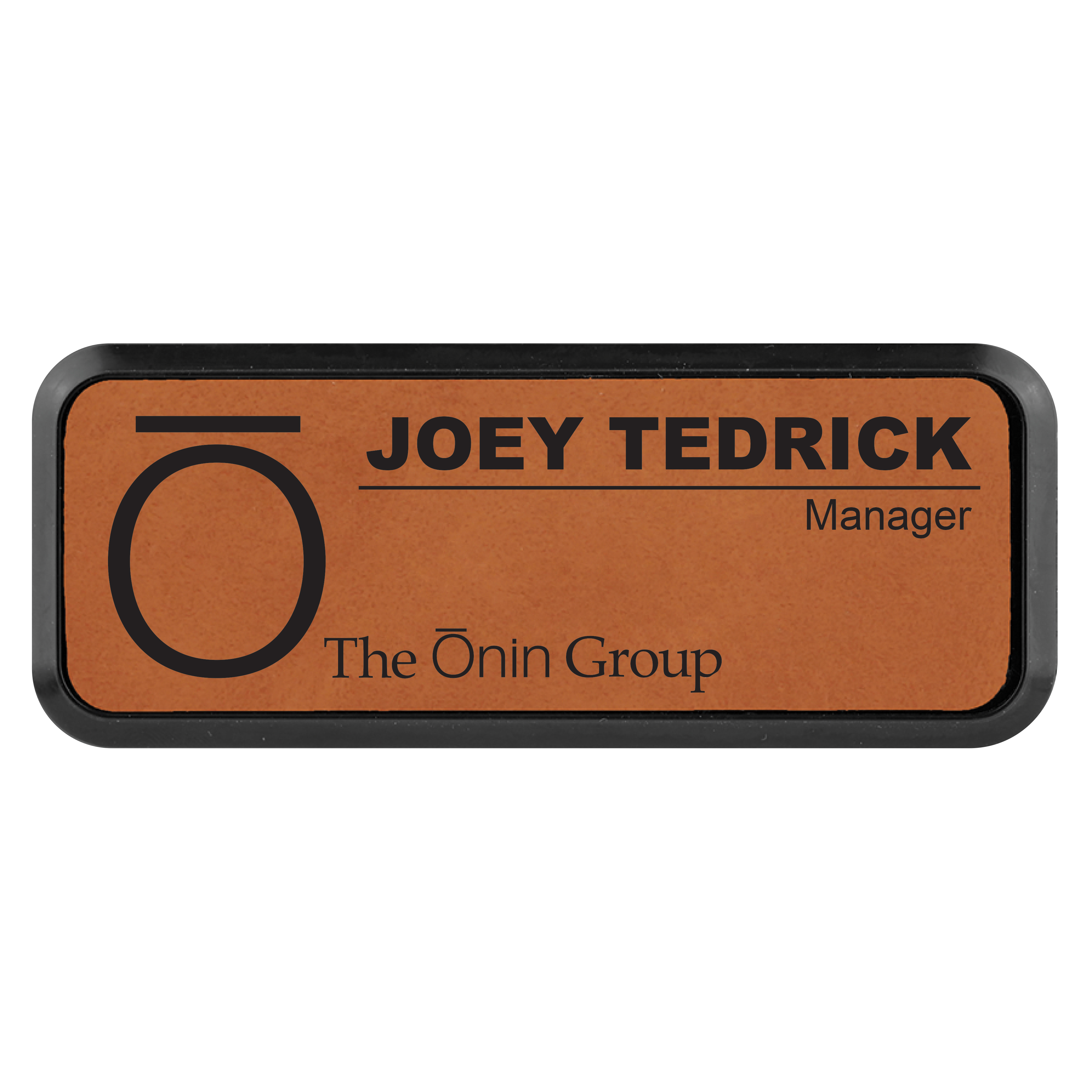 Laser Engraved Leatherette Framed Badge (3" x 1") Rectangle w/ Magnet