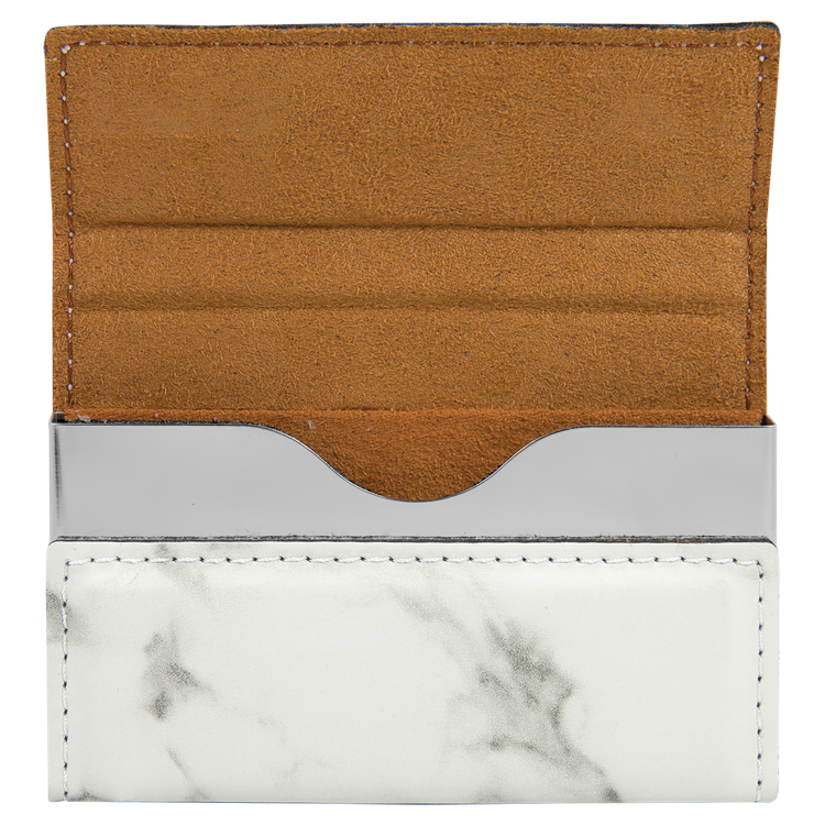 3 3/4" x 2 3/4" White Marble Leatherette Hard Business Card Holder 3
