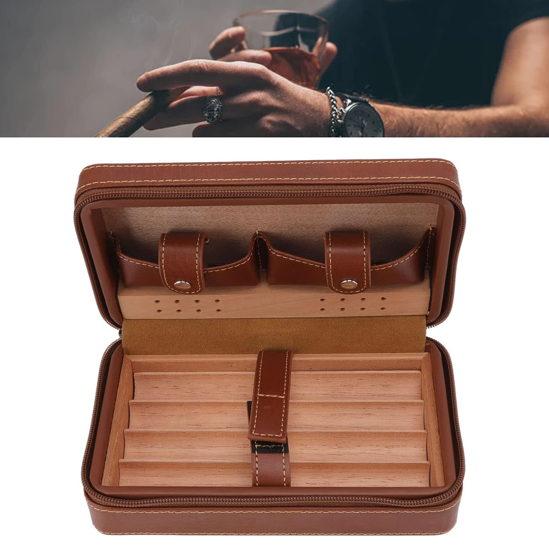 Luxury Leather Cigar Case with Cedar Wood Lining 6