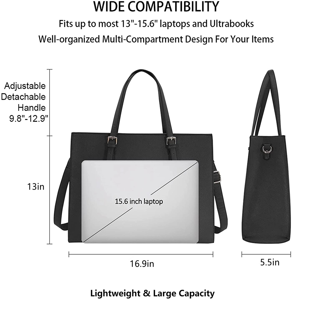 Laptop Bag For Women Leather 15.6 Inch Computer Tote Bag 3
