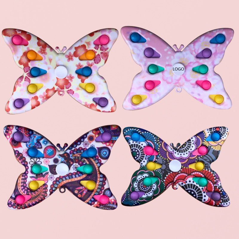 Butterfly-Shaped Kids Rotating Fidget Pop It w/10 Bubbles 1