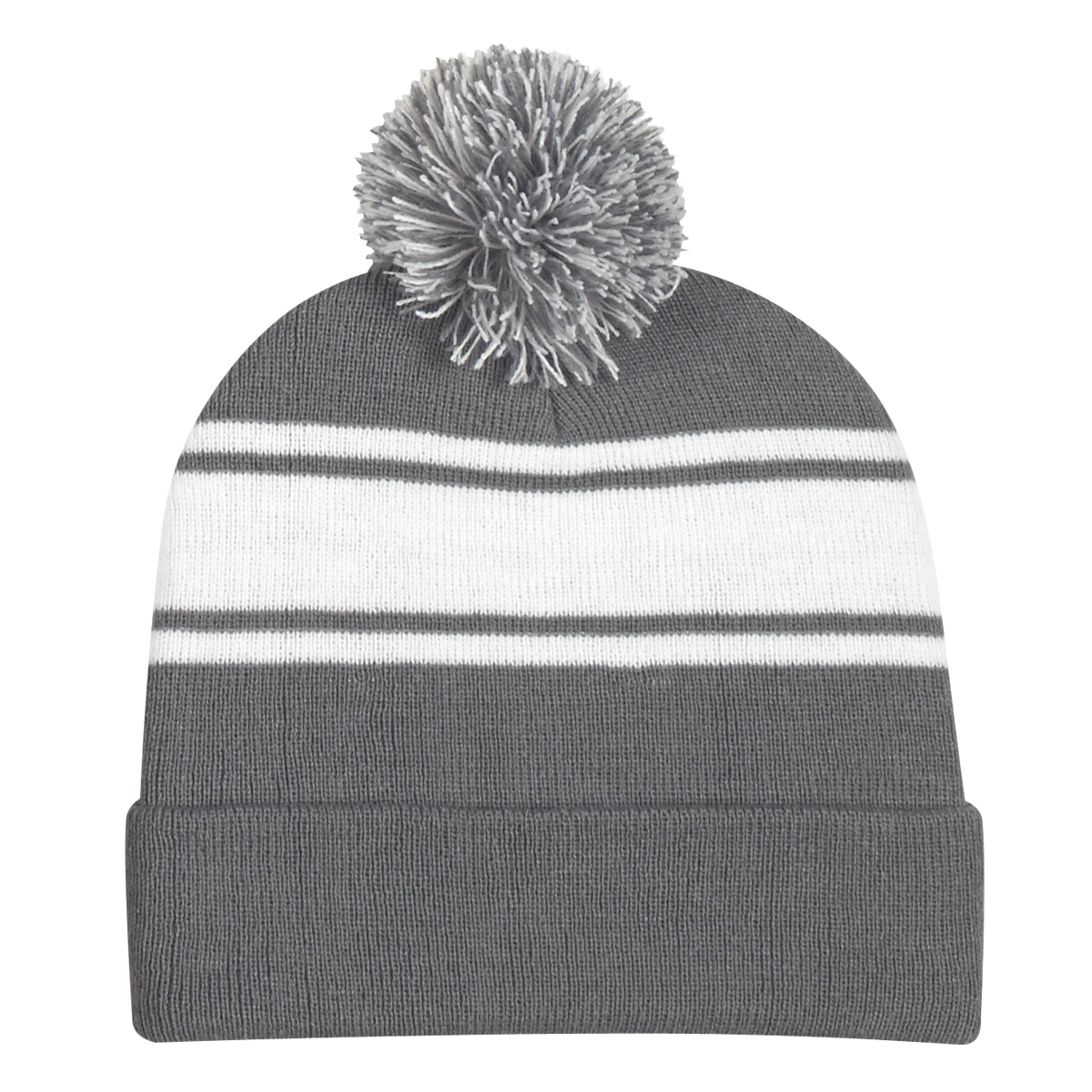 Two-Tone Knit Pom Beanie With Cuff 7