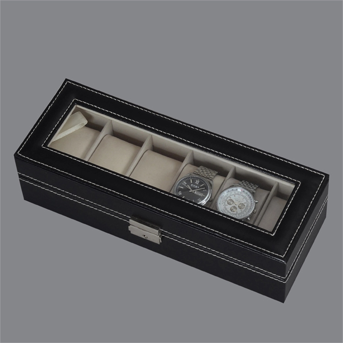6 Slot Pu Leather Watch Box Display Case 5
