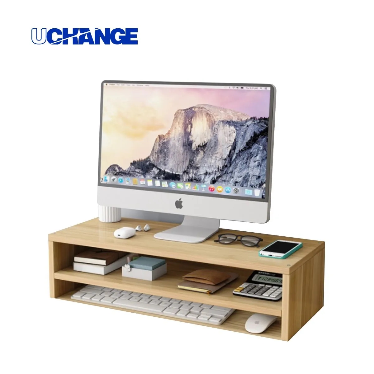 Wood Desktop Monitor Riser With Keyboard Shelf 7