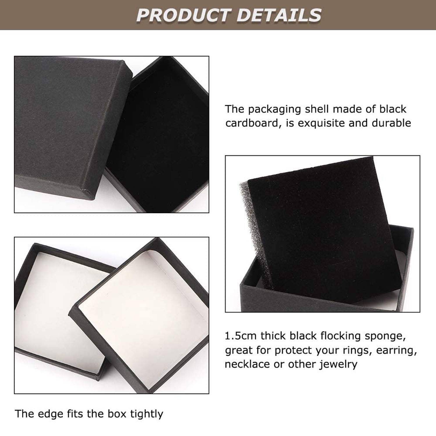 Black Cardboard Jewelry Gift Box with Sponge Cushion 7