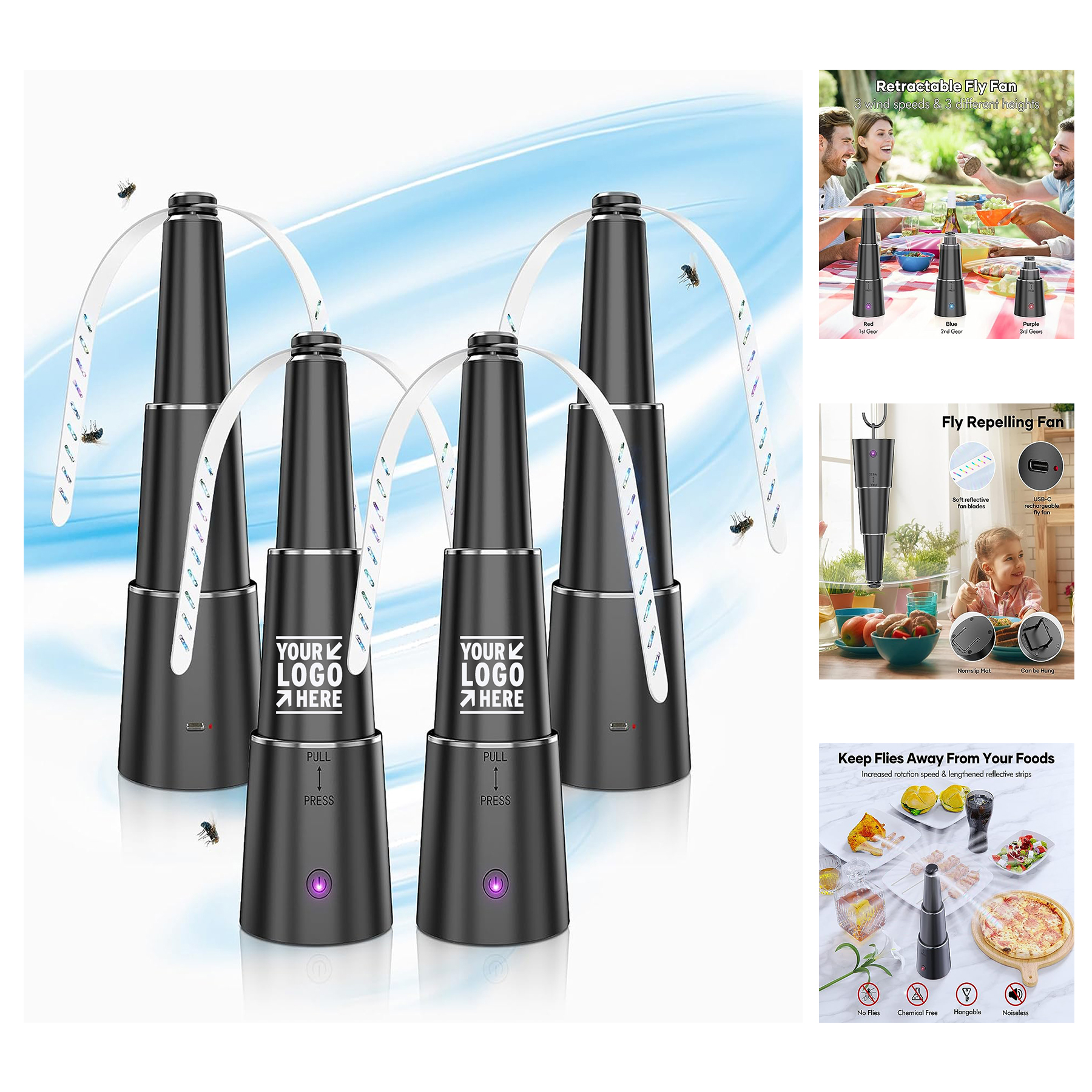 Retractable Speed Adjustment Keep File Away Indoor Outdoor Rechargeable Tables Fly Repellent Fan